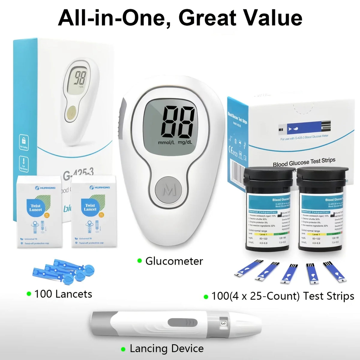 VivaGuard Blood Glucose Monitor Kit With Strips And Lancets