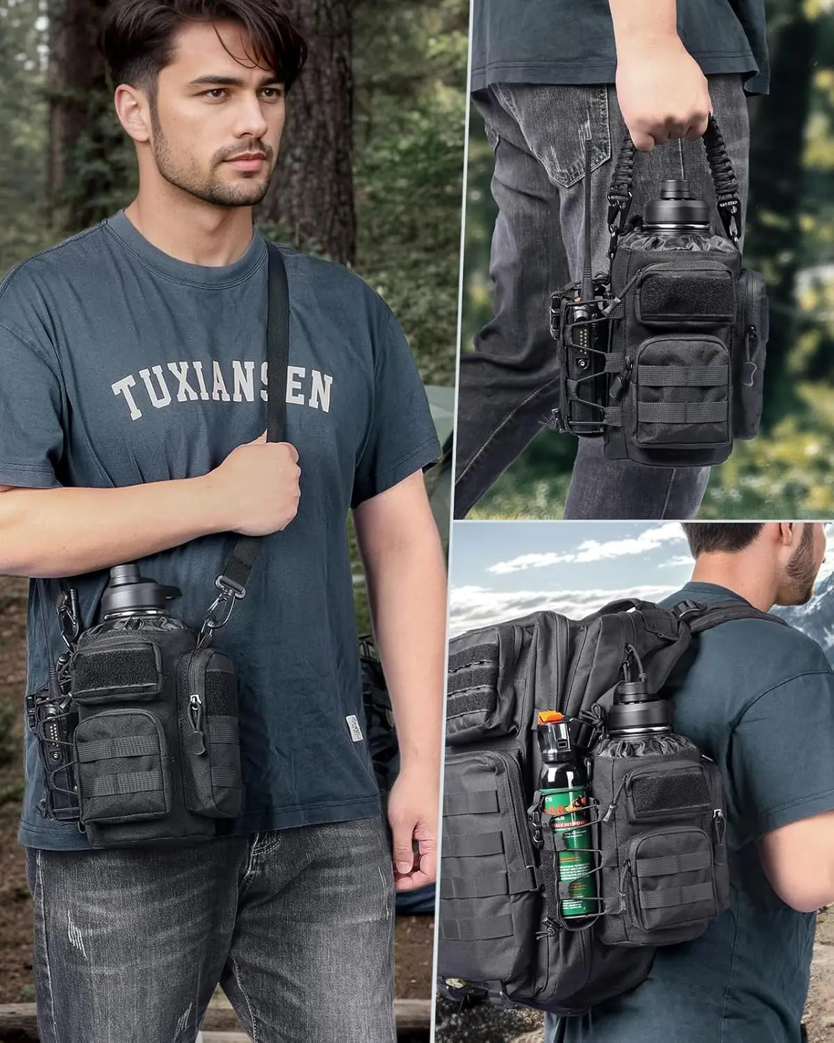 Insulated Stainless Steel Water Bottle With Pouch And Three Lids
