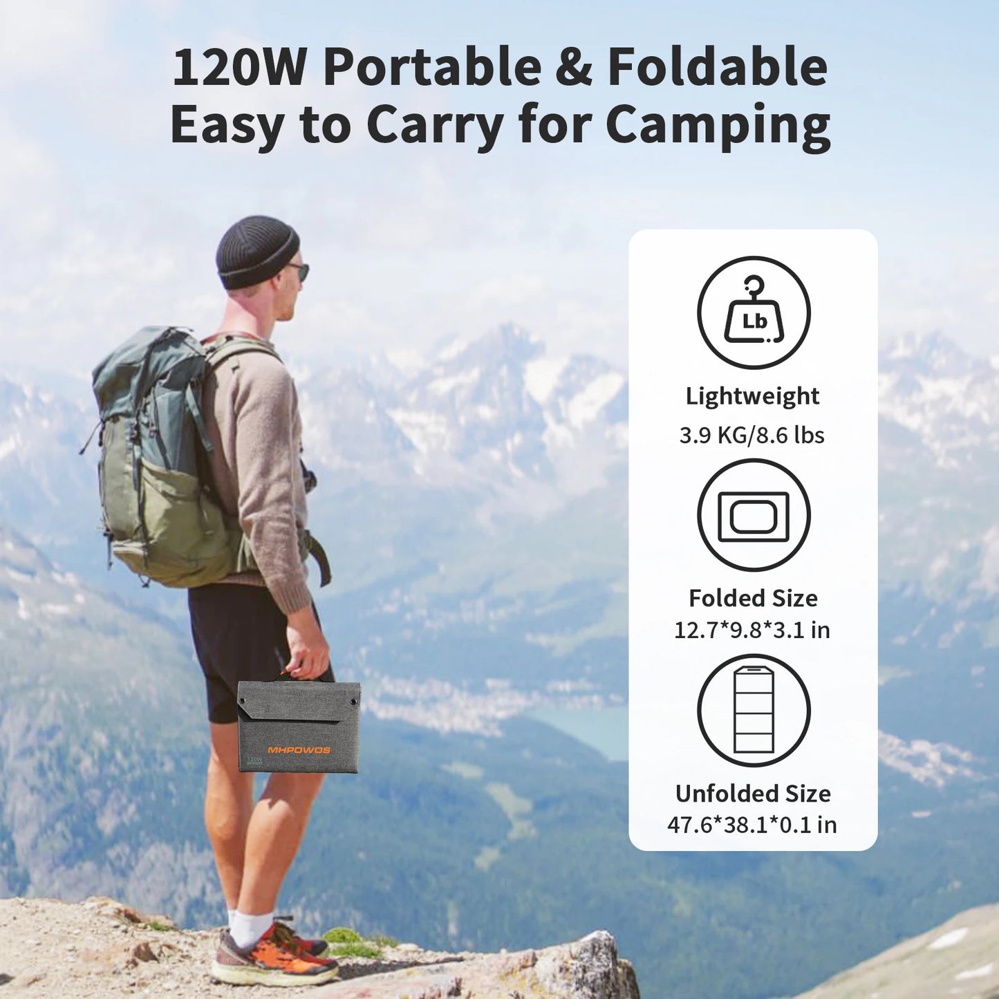 MHPOWOS 120W Foldable Solar Panel With USB-C And USB-A Outputs
