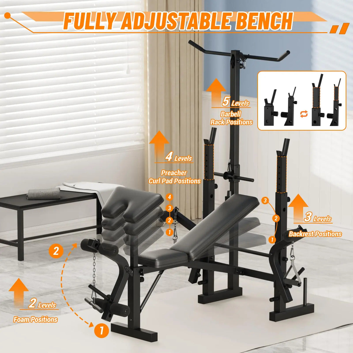 Foldable Adjustable Weight Bench With Leg Extension Support