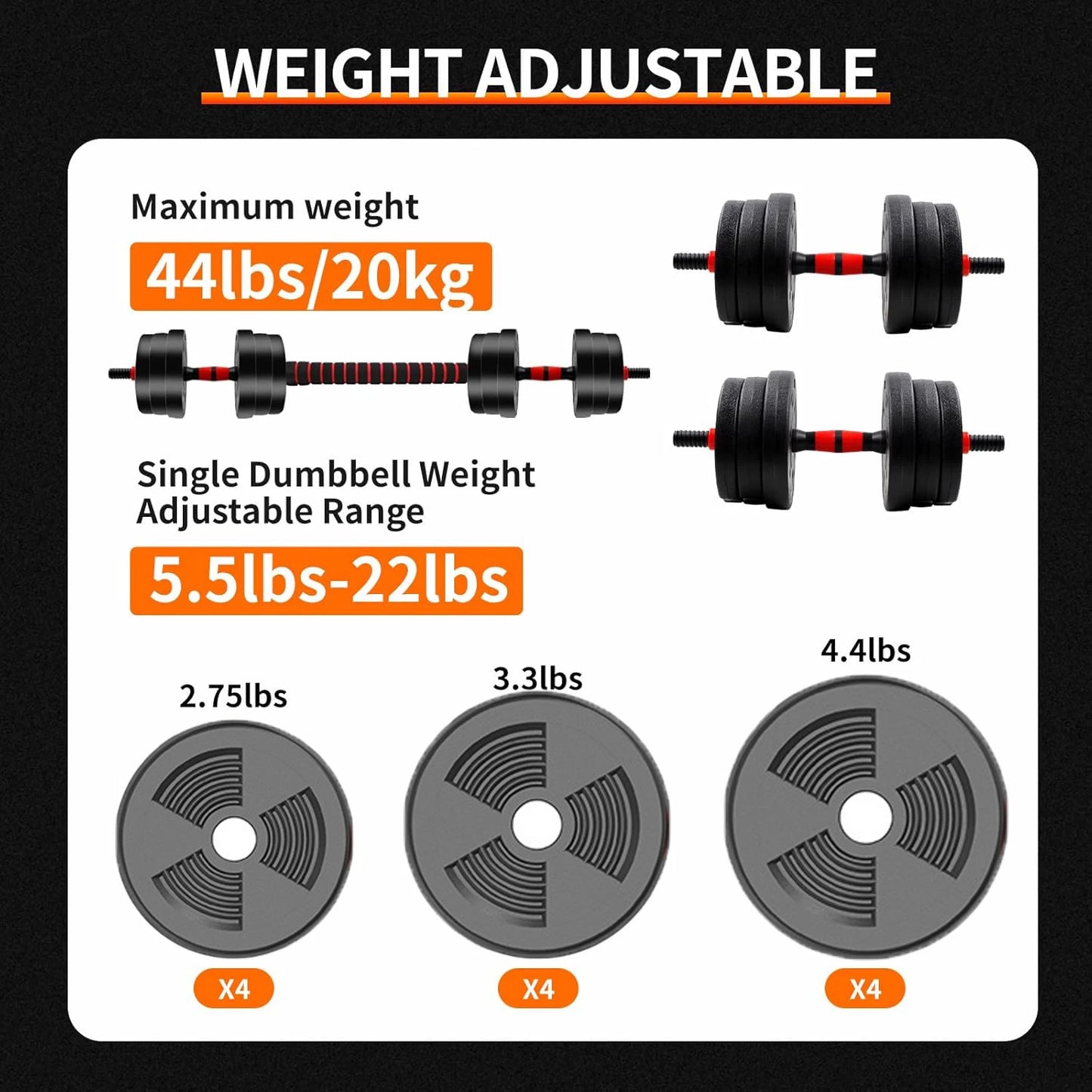 Adjustable Dumbbell to Barbell Set With Non Slip Grip