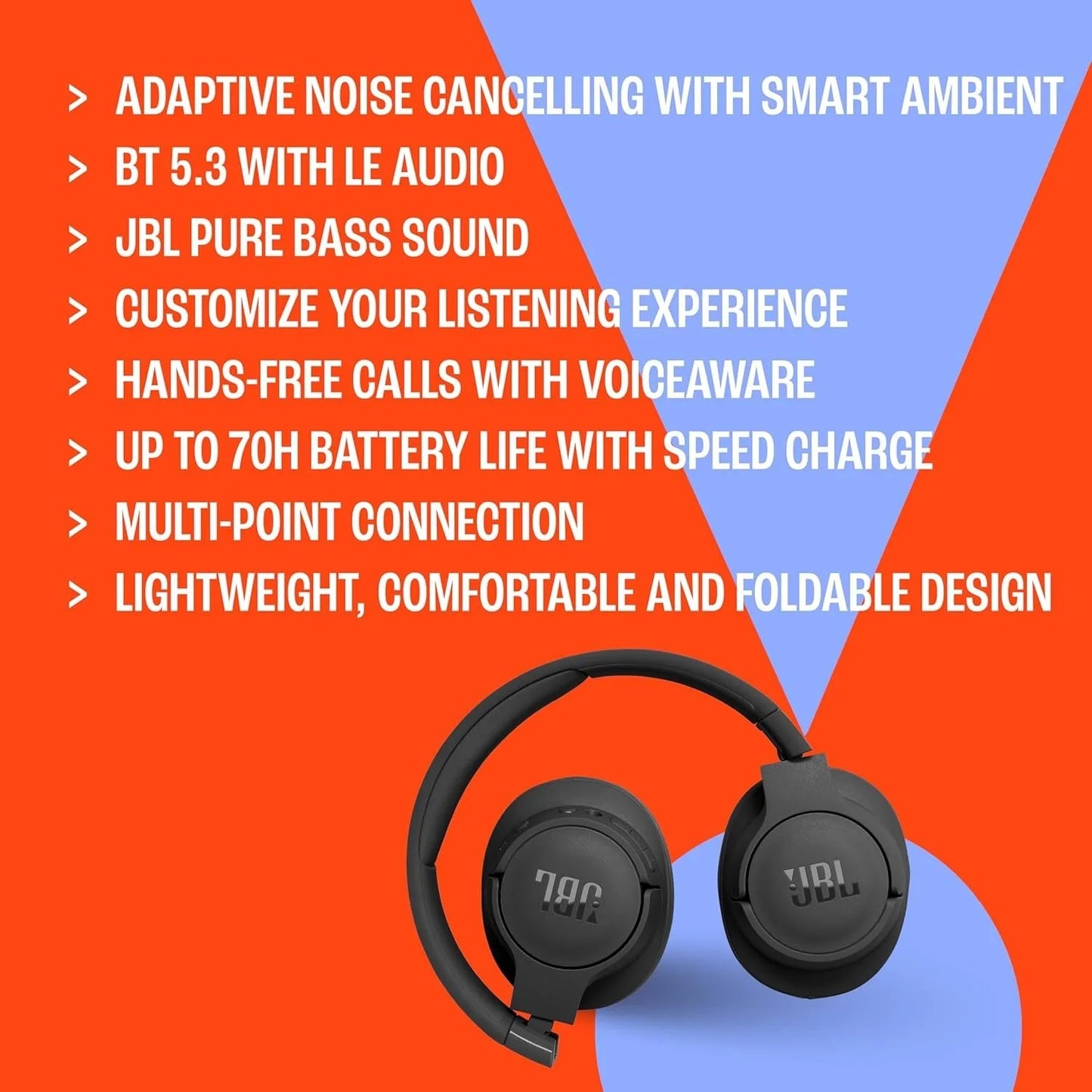 JBL Tune 770NC Wireless Headphones With Adaptive Noise Cancelling