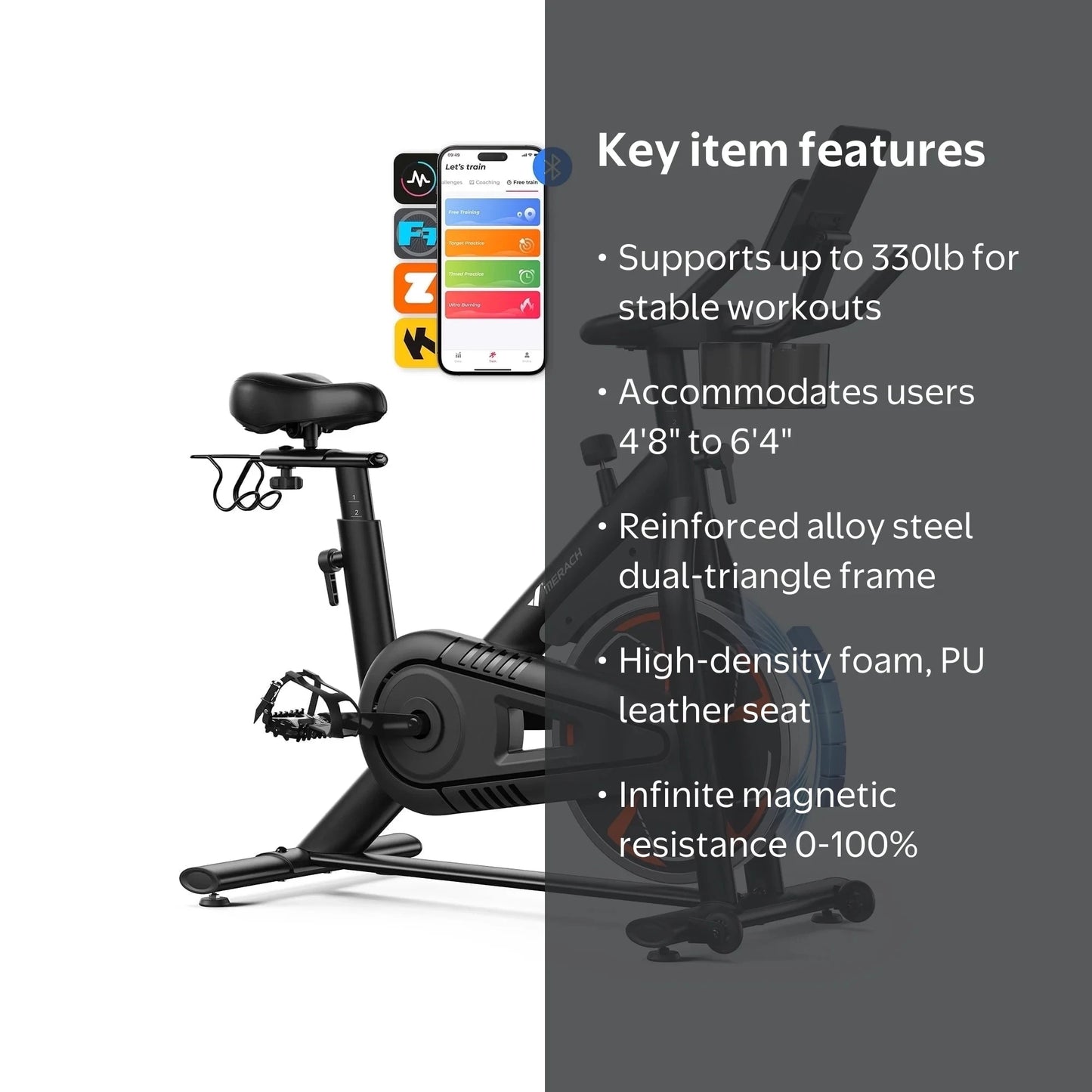 Merach Magnetic Exercise Bike No Plug Needed Quiet Operation