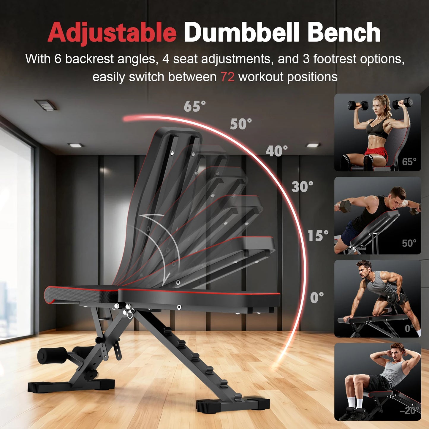 Foldable Multifunctional Adjustable Dumbbell Bench 660 Lbs Capacity For Home Gym