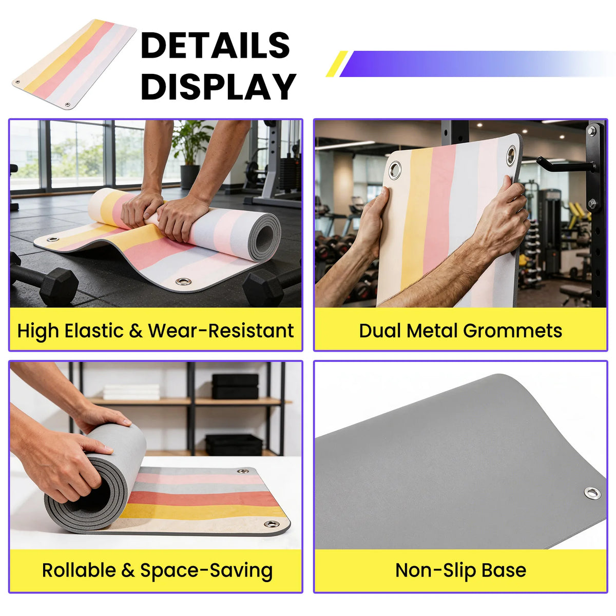 Hanging Non-Slip Foldable Fitness Mat With Grommets