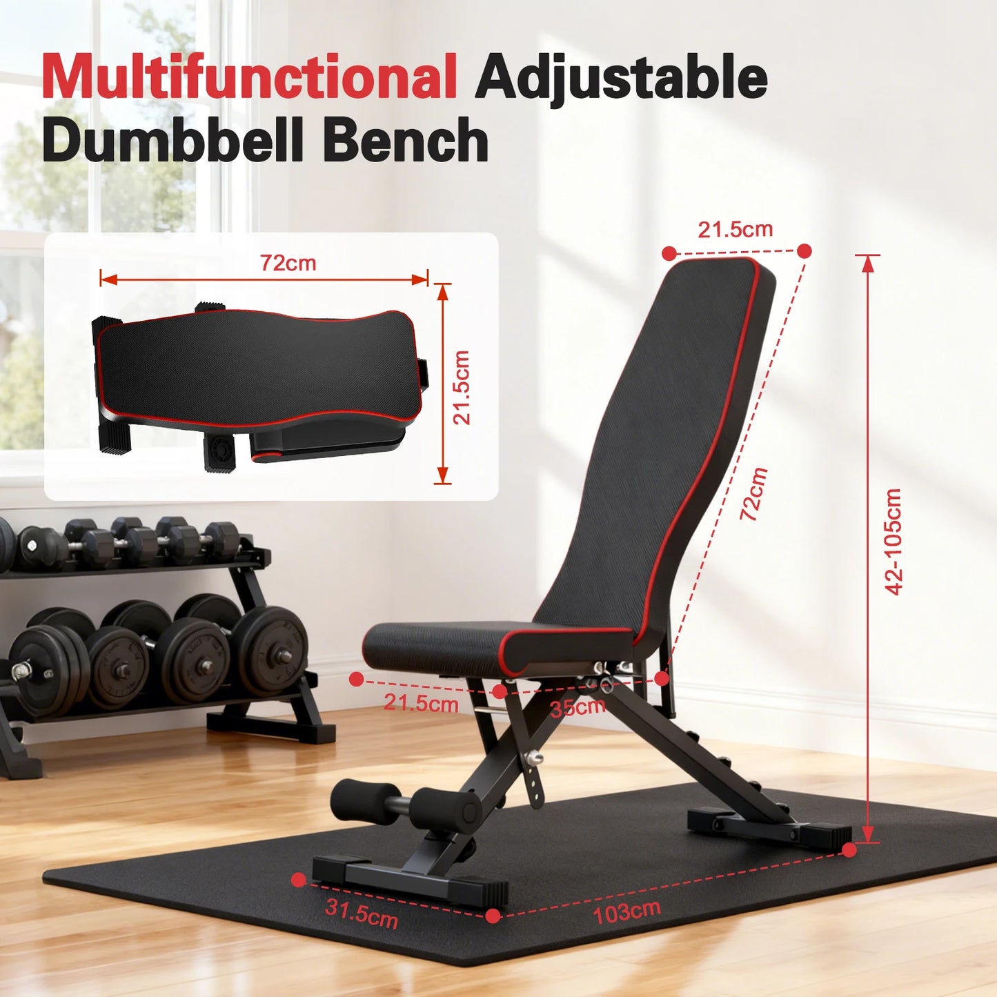 Foldable Multifunctional Adjustable Dumbbell Bench 660 Lbs Capacity For Home Gym