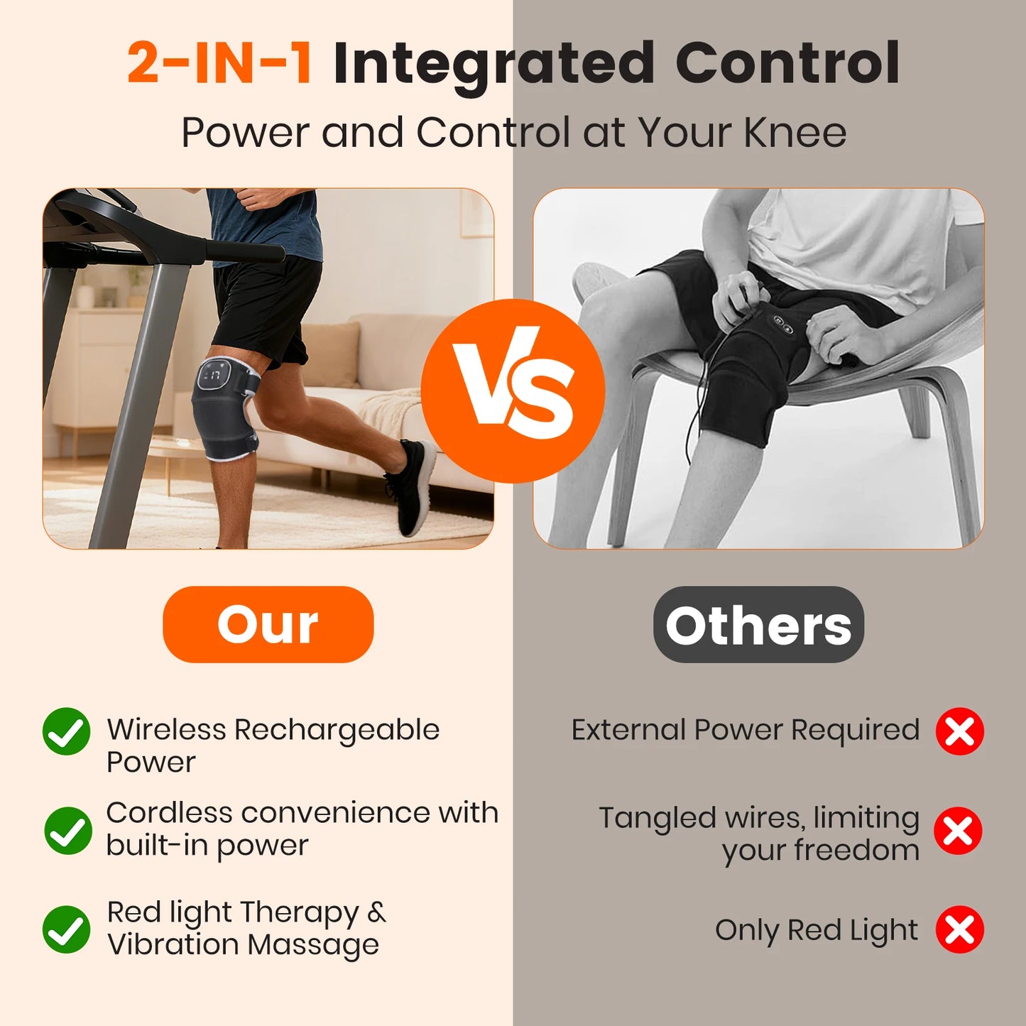 Cordless Red Light Knee Massager With Heating And Vibration