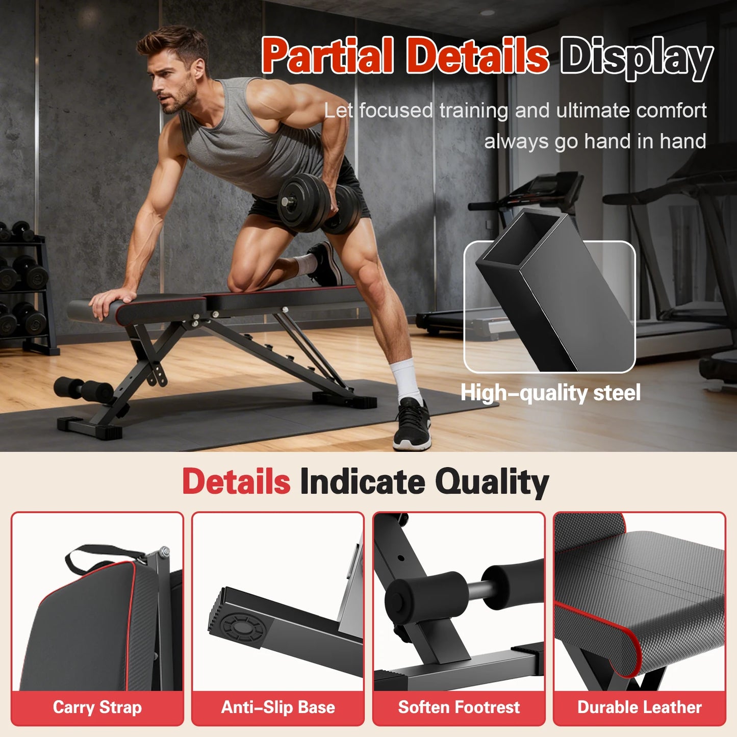Foldable Multifunctional Adjustable Dumbbell Bench 660 Lbs Capacity For Home Gym