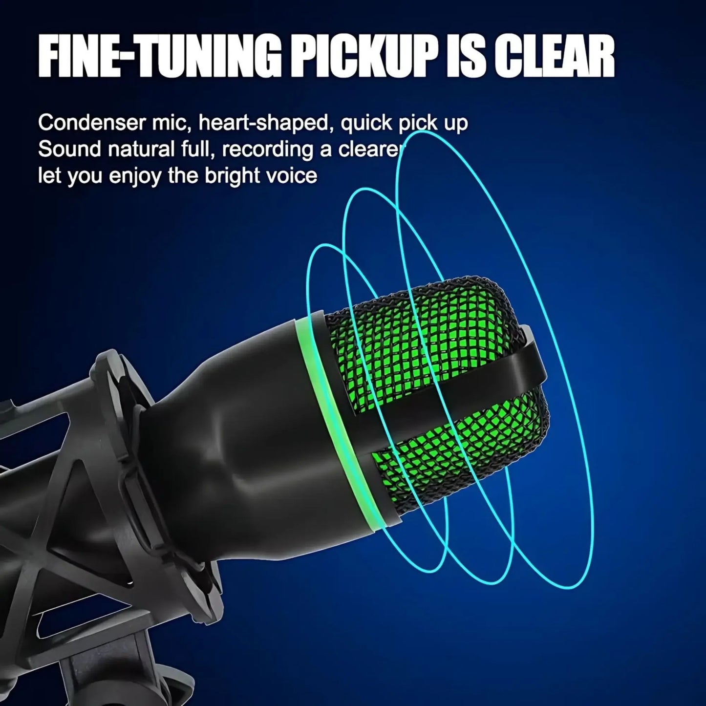 Condenser USB Microphone Kit With Tripod Stand And RGB Lighting