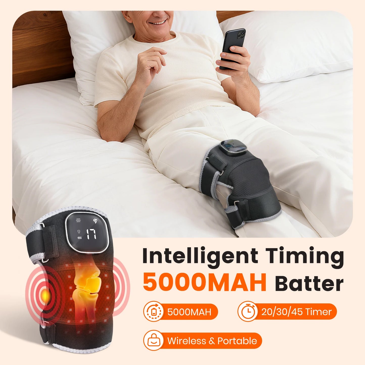 Cordless Red Light Knee Massager With Heating And Vibration
