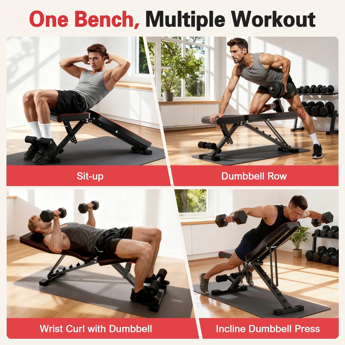 Foldable Multifunctional Adjustable Dumbbell Bench 660 Lbs Capacity For Home Gym