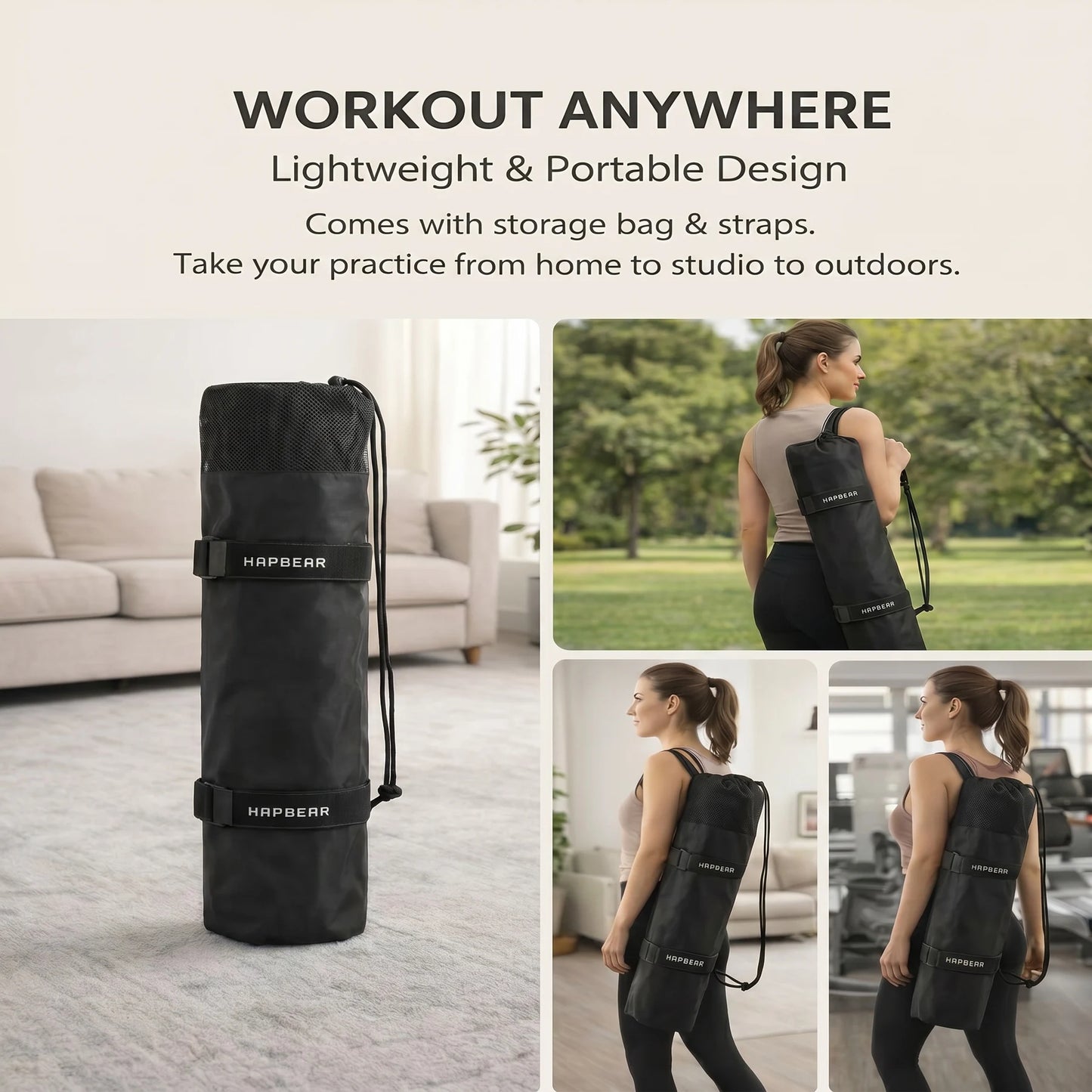 HAPBEAR Yoga Mat Non Slip TPE Eco Friendly