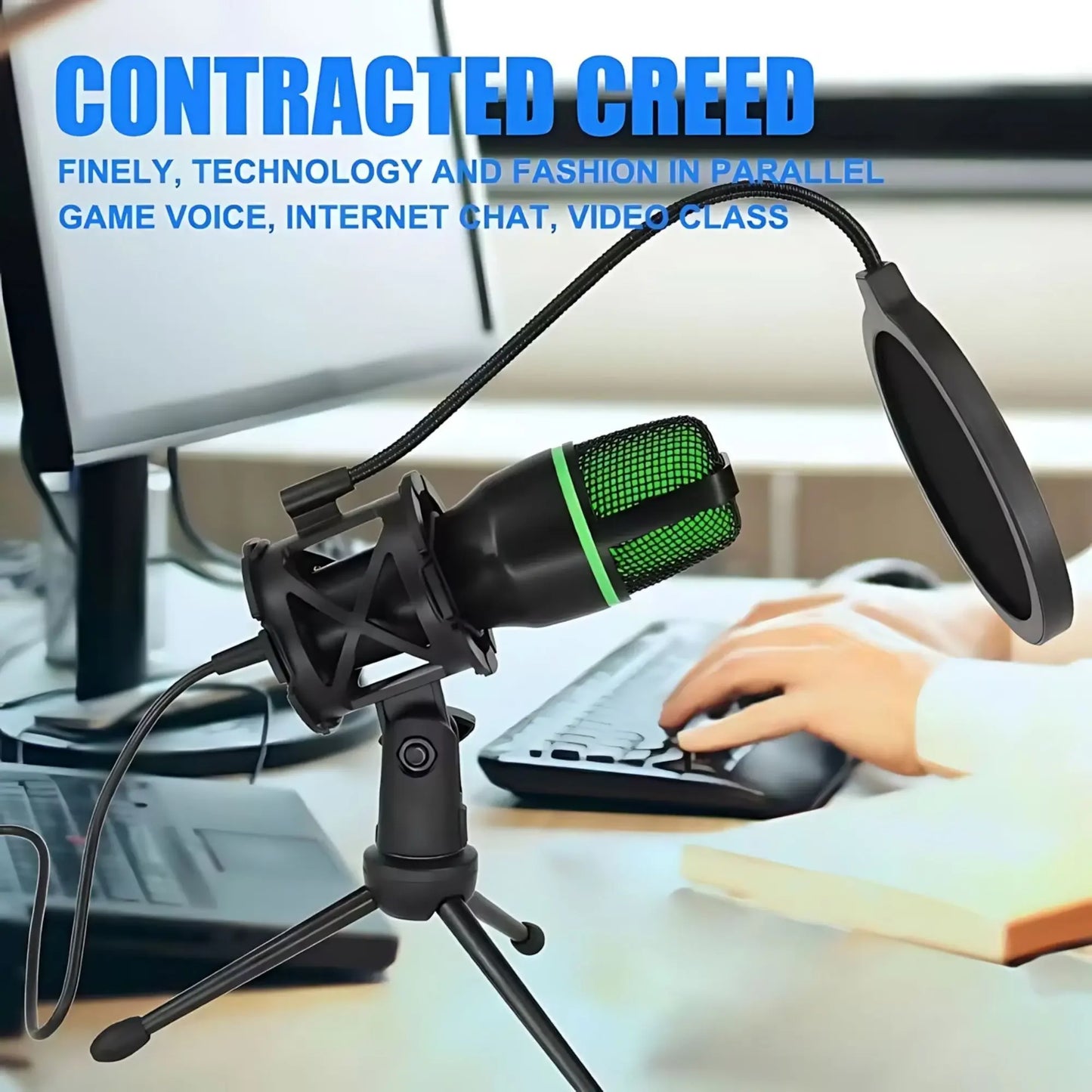 Condenser USB Microphone Kit With Tripod Stand And RGB Lighting
