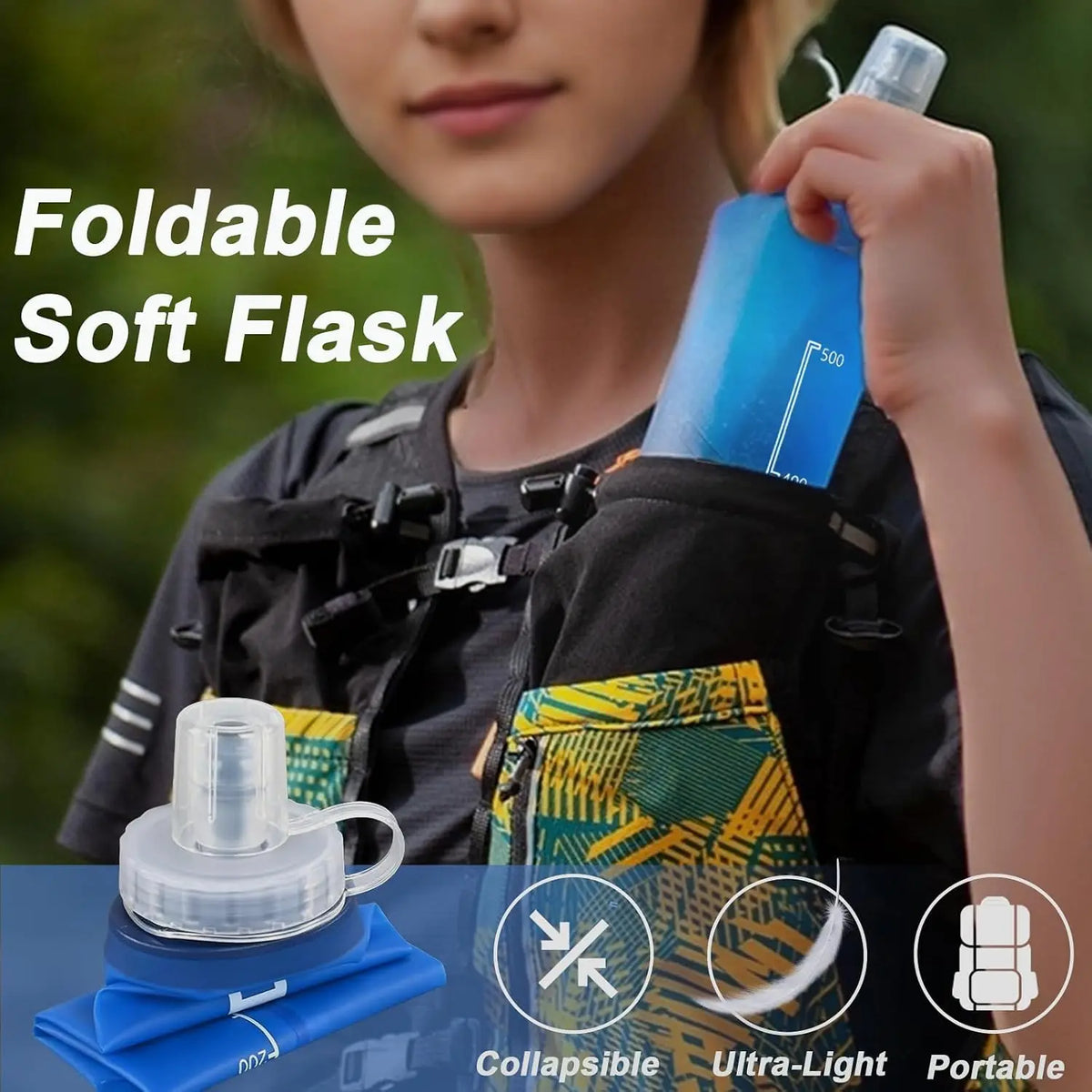 Collapsible BPA Free Water Bottle For Running And Hiking