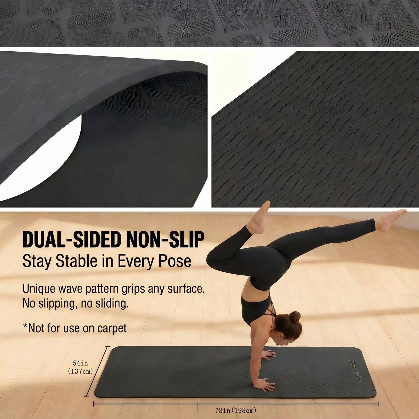 HAPBEAR Yoga Mat Non Slip TPE Eco Friendly