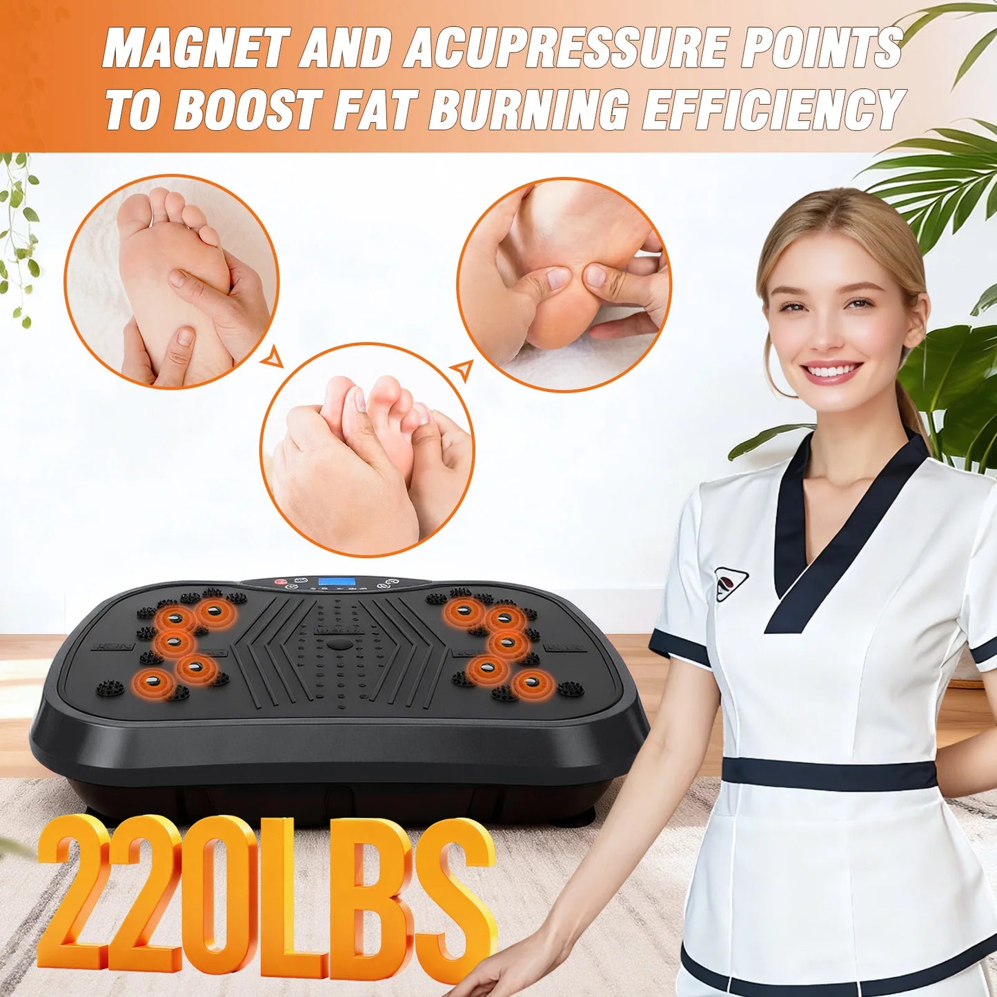 Portable Vibration Plate Exercise Machine with Bluetooth and Resistance Bands
