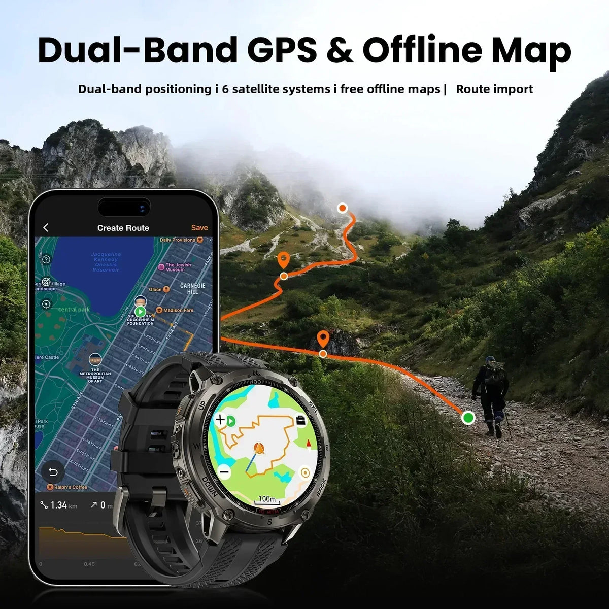 KOSPET Tank T4 Smart Watch Men GPS Satellite Navigation Waterproof
