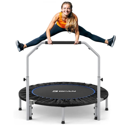 Foldable Mini Trampoline With Adjustable Foam Handle Fitness Rebounder