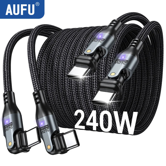 AUFU 240W USB C To USB C Cable Elbow Fast Charge 2-Pack