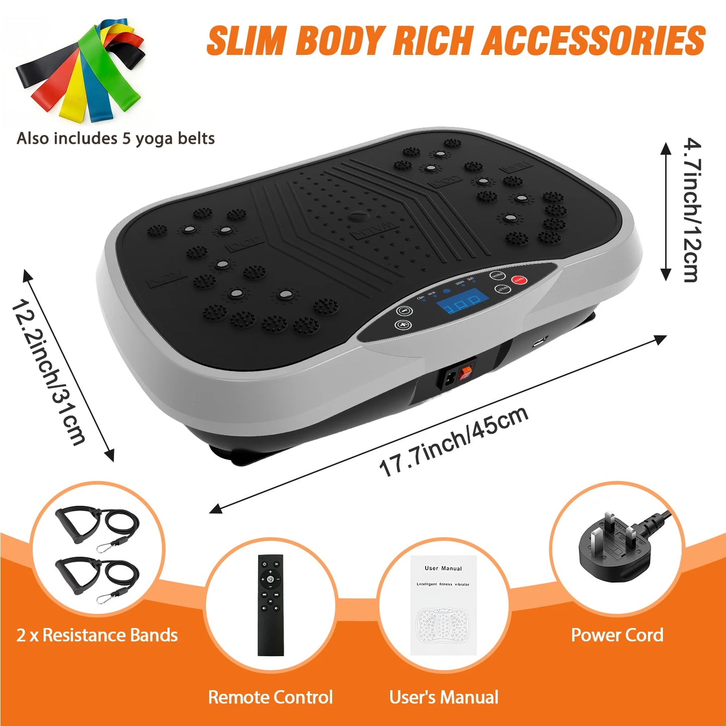 Portable Vibration Plate Exercise Machine with Bluetooth and Resistance Bands