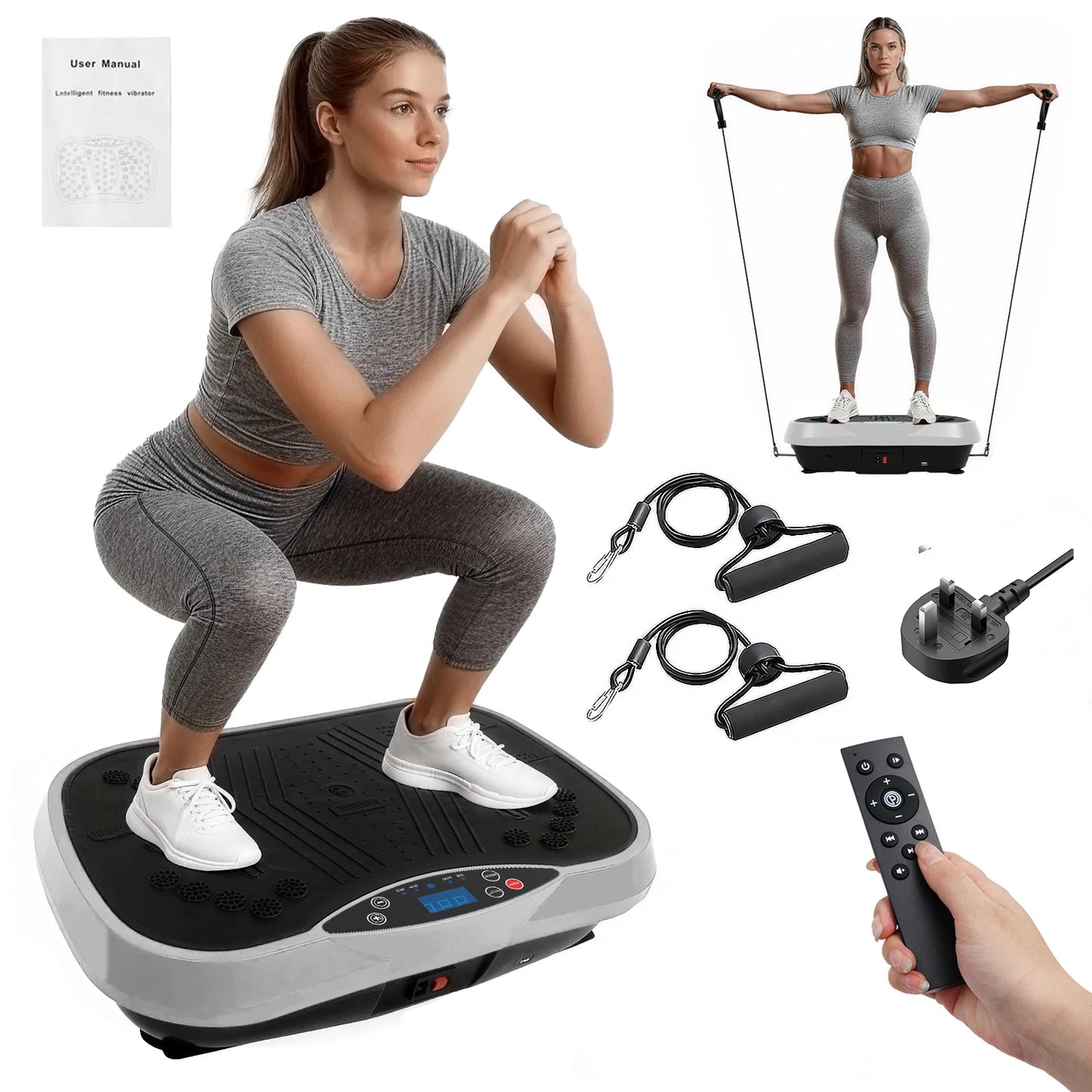 Portable Vibration Plate Exercise Machine with Bluetooth and Resistance Bands