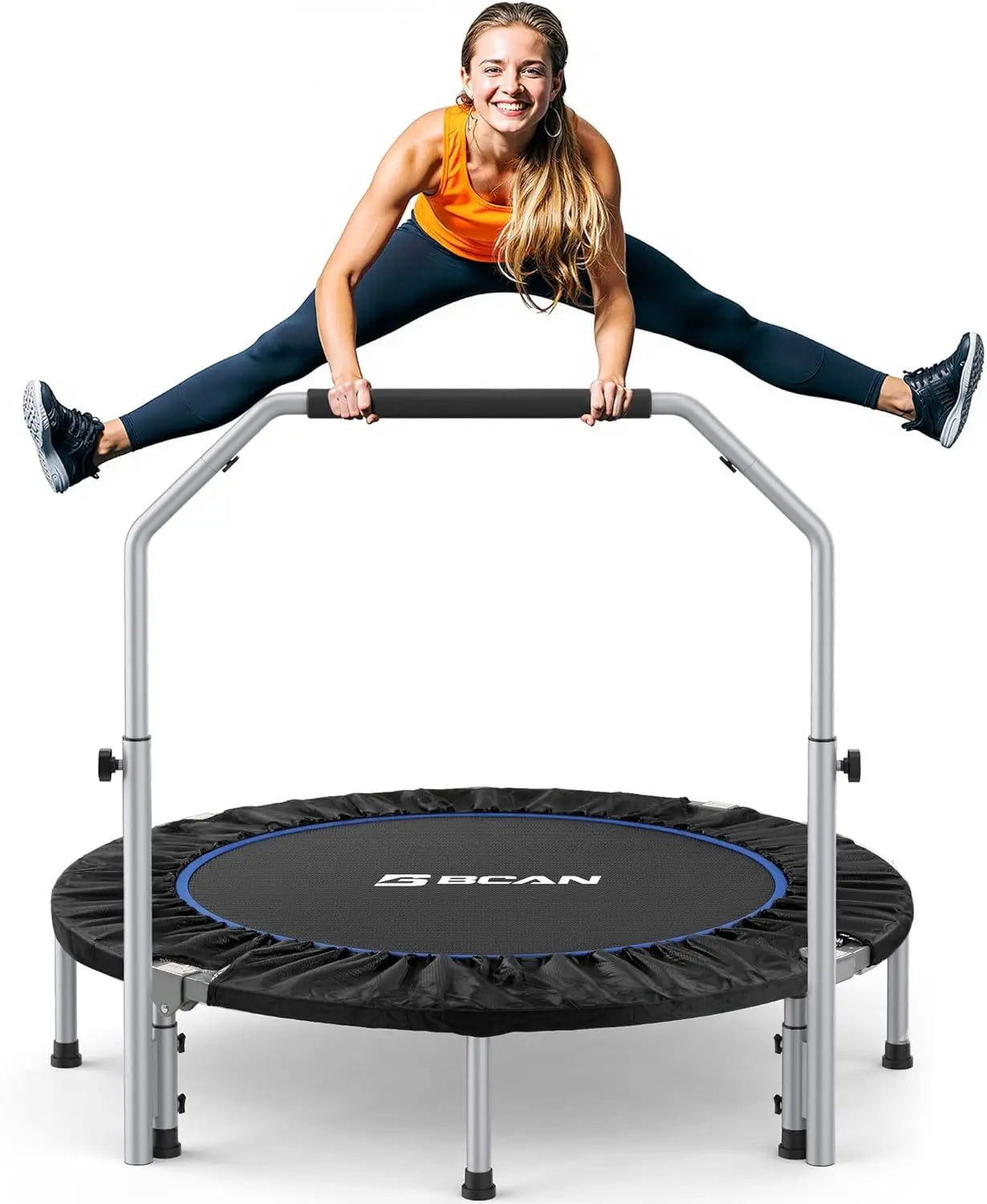 Foldable Mini Trampoline With Adjustable Foam Handle Fitness Rebounder