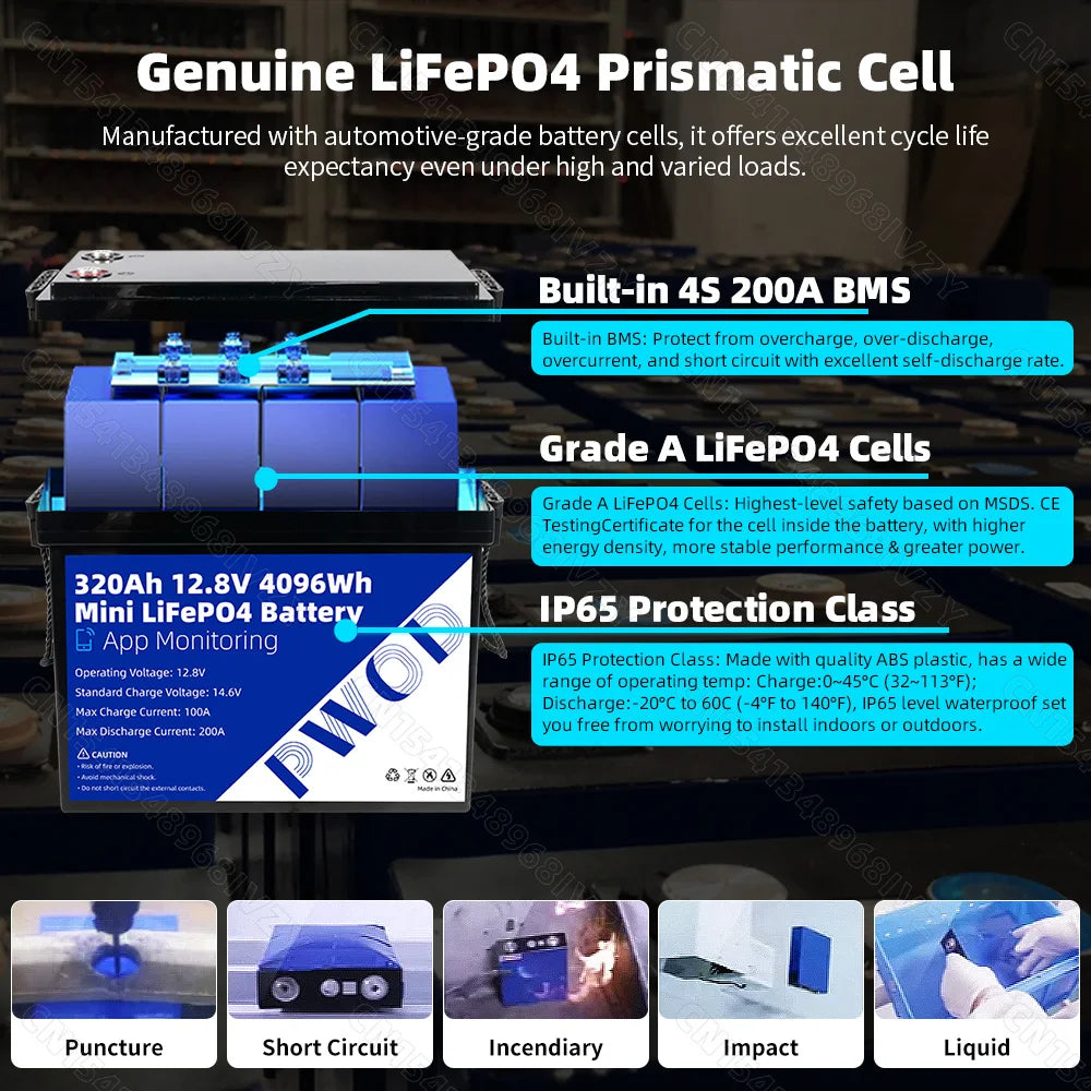 Fullfutura LiFePO4 Battery Pack 12V 320Ah For RV Home Energy