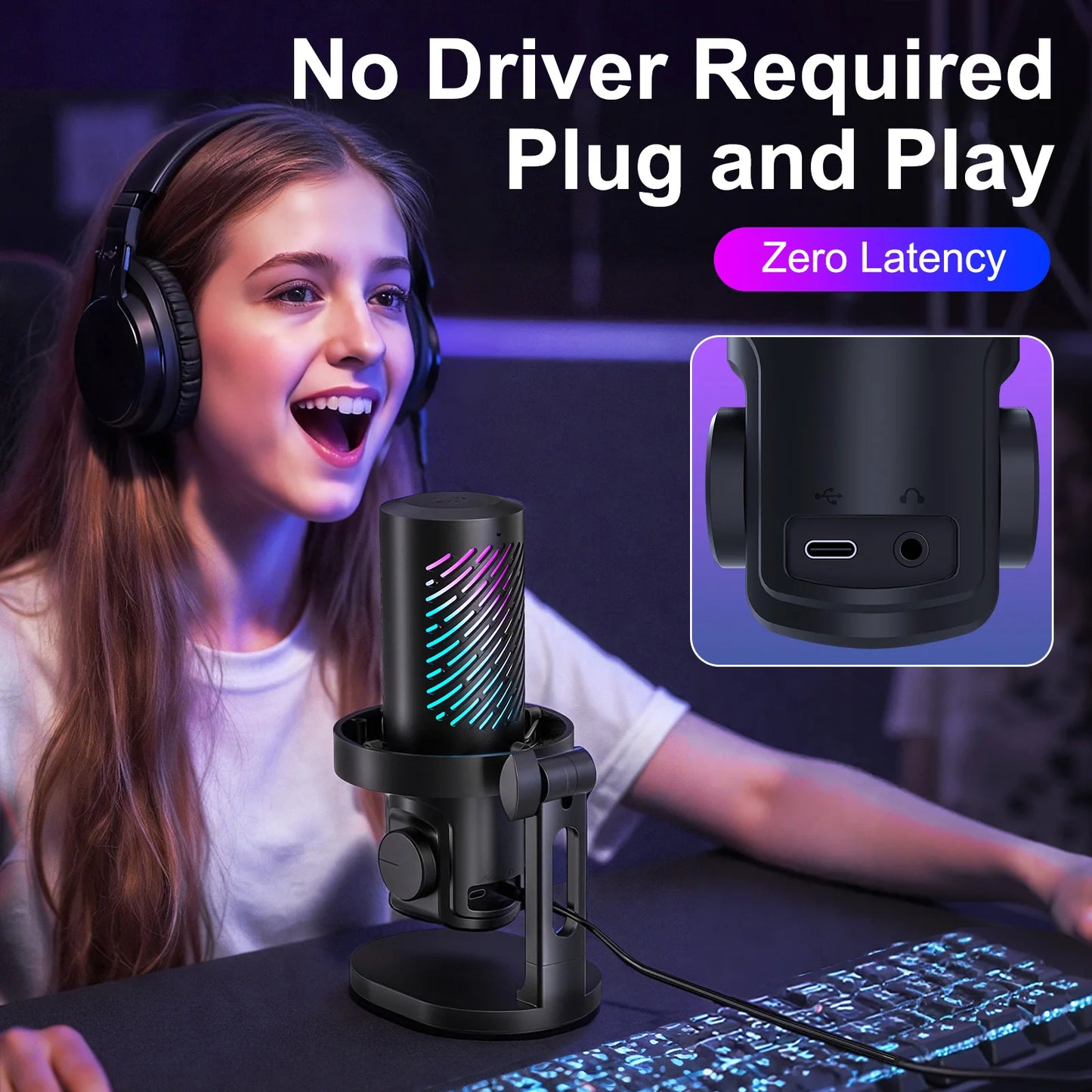Tenlamp RGB USB Gaming Microphone for PC Mac PS4 PS5