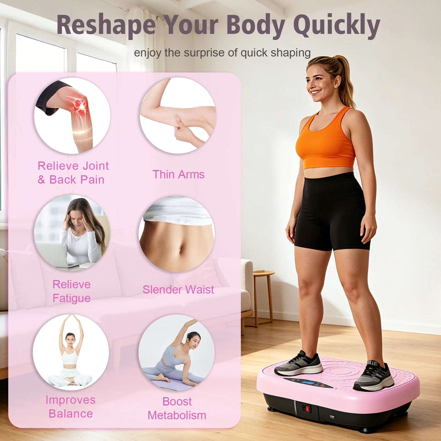 Portable Vibration Plate Exercise Machine With Bluetooth Resistance Bands