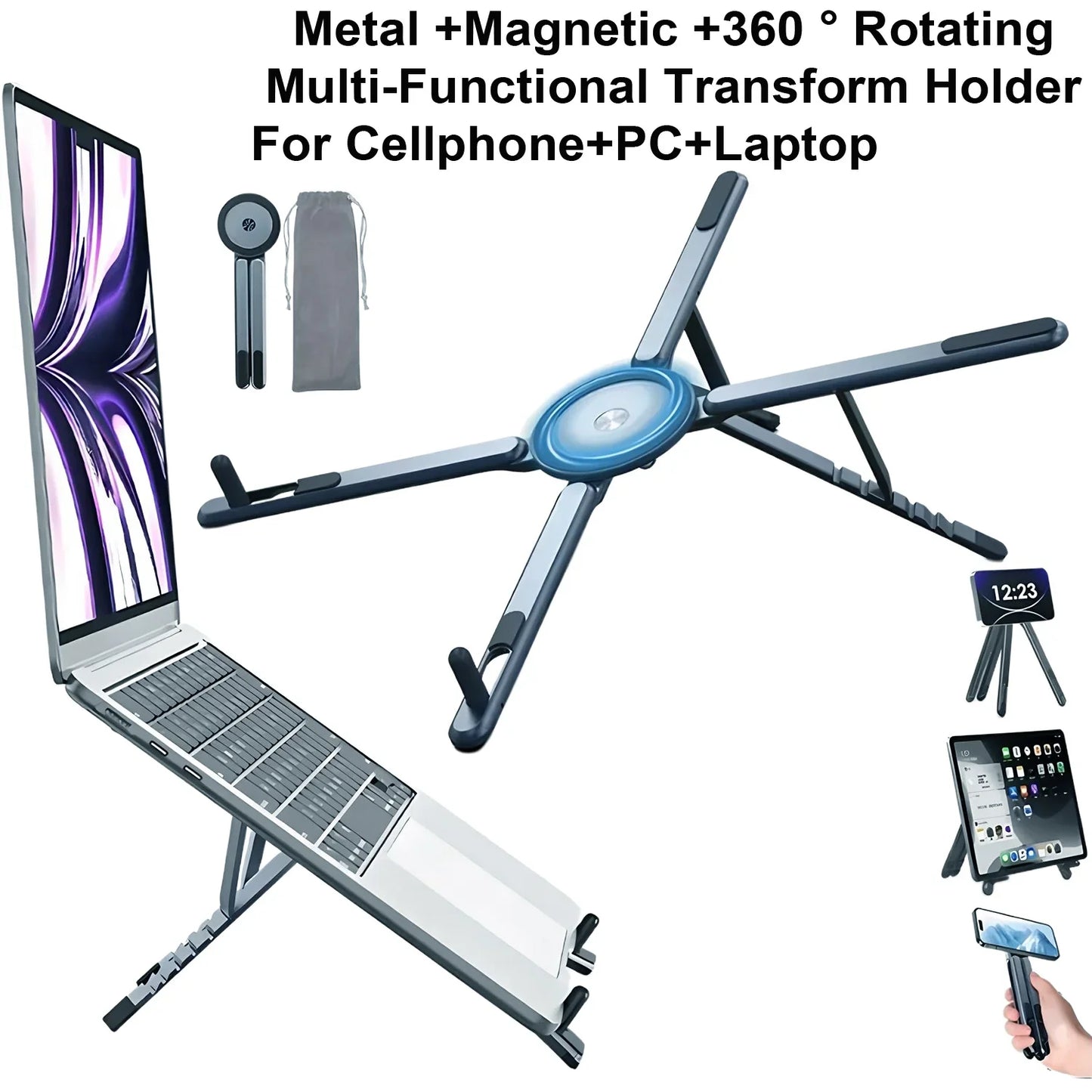 Portable Magnetic Phone Holder Selfie Stick 3-In-1 Tripod Stand