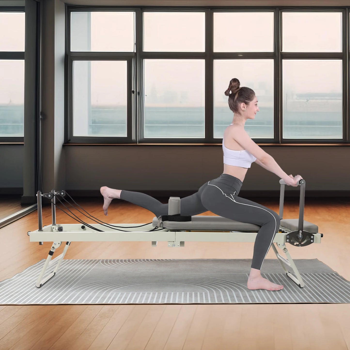Foldable Pilates Reformer Machine Portable Fitness Equipment Multifunctional