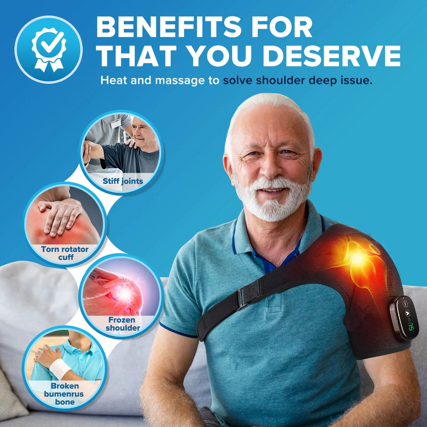 Hailicare Adjustable Electric Shoulder Massage Belt With LED Heat
