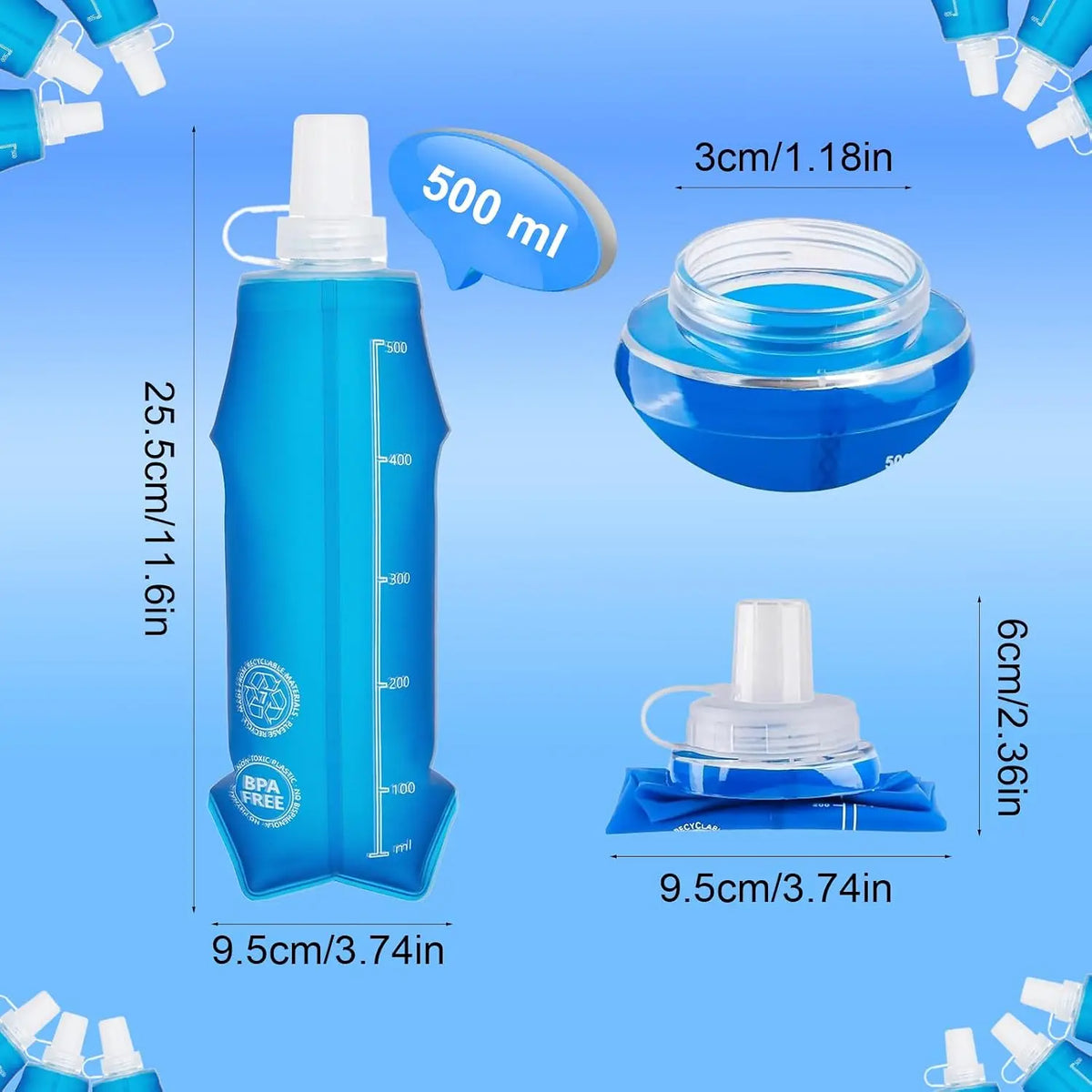 Collapsible BPA Free Water Bottle For Running And Hiking