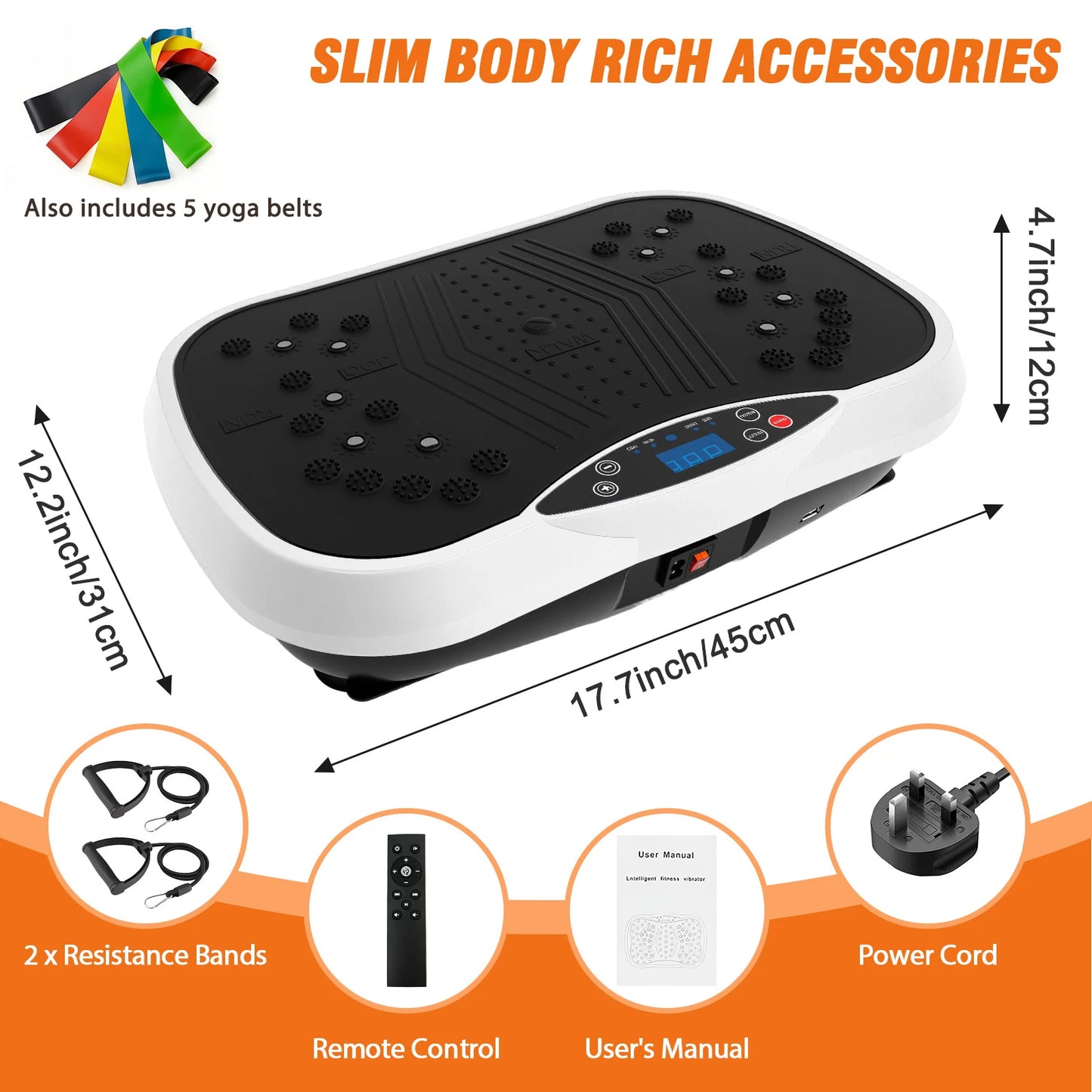 Portable Vibration Plate Exercise Machine with Bluetooth and Resistance Bands