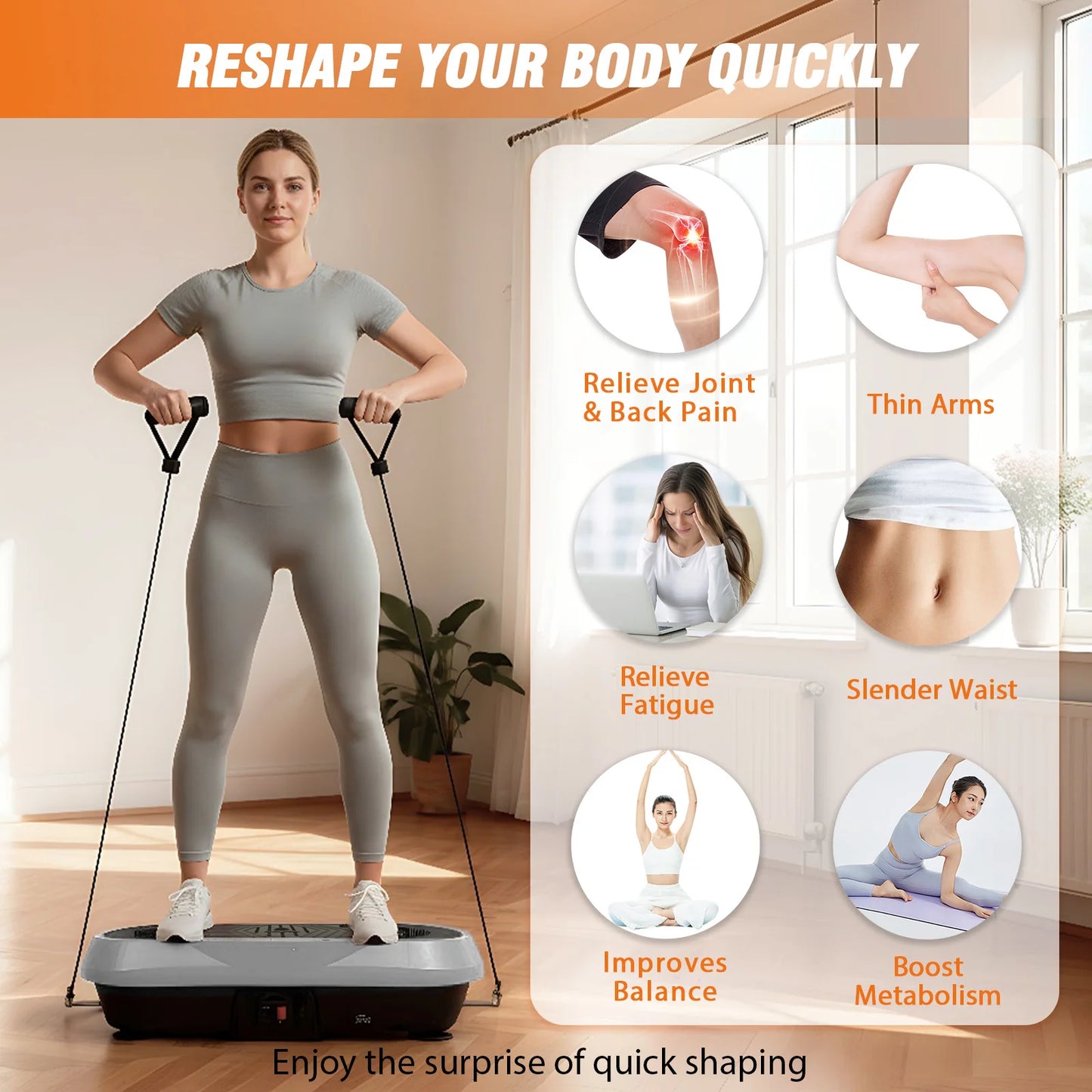 Portable Vibration Plate Exercise Machine with Bluetooth and Resistance Bands