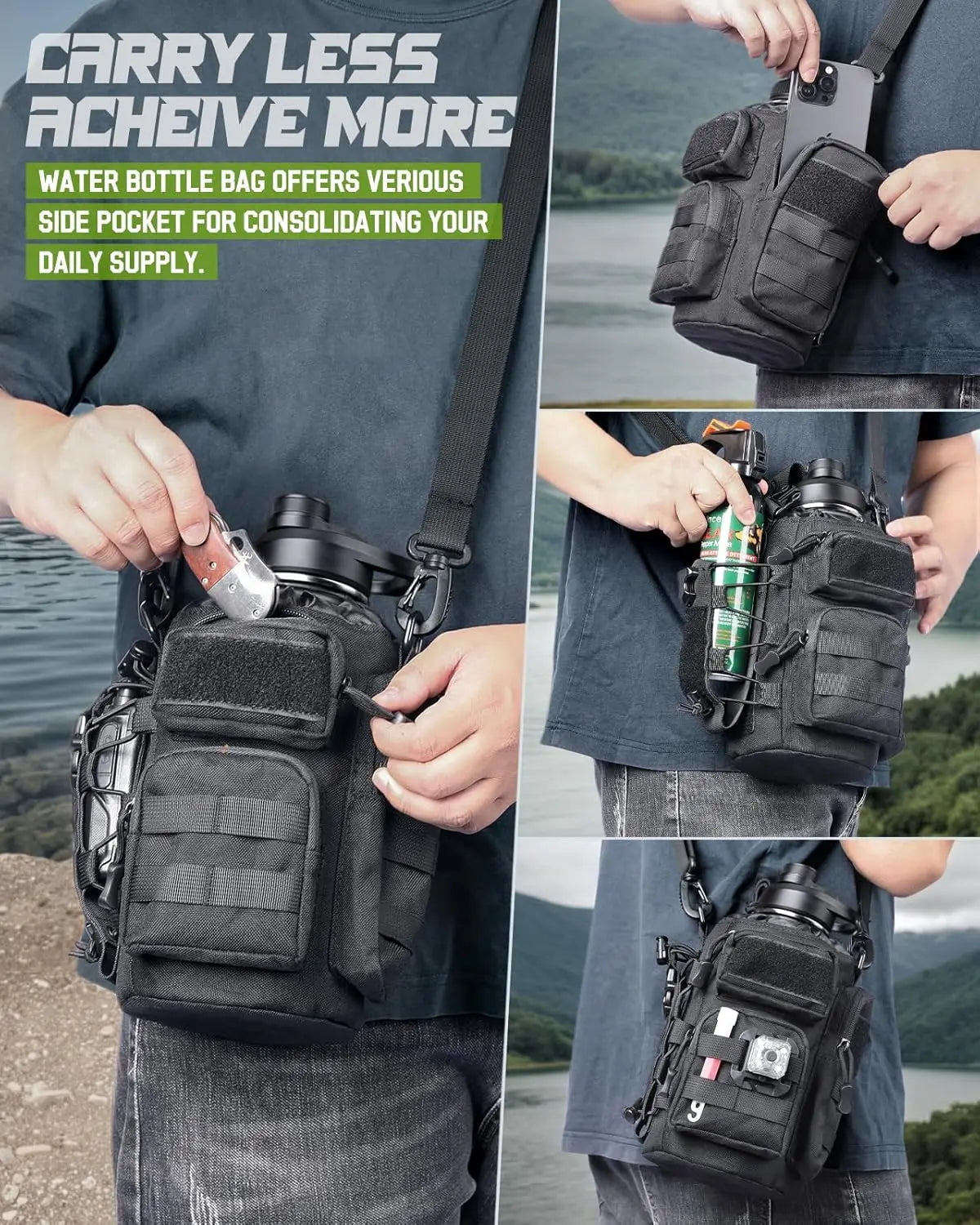 Insulated Stainless Steel Water Bottle With Pouch And Three Lids