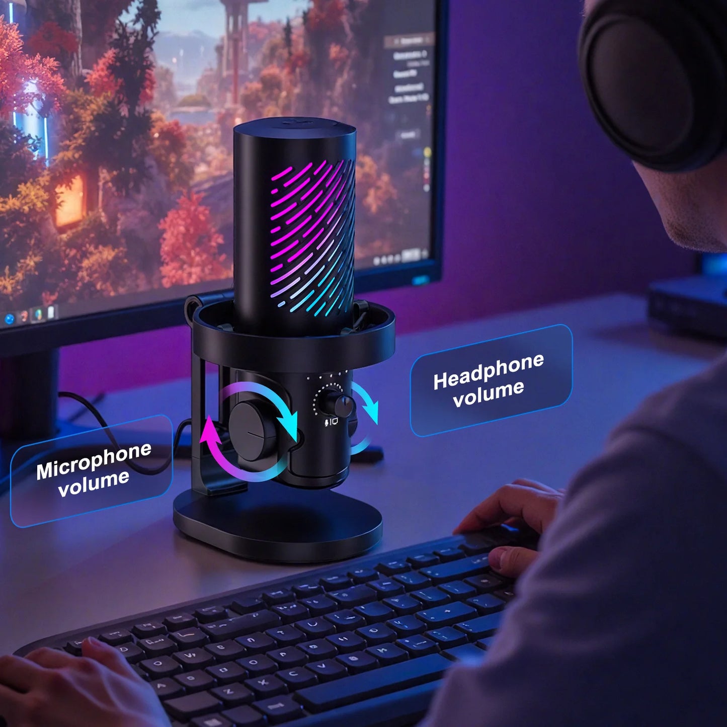 Tenlamp RGB USB Gaming Microphone for PC Mac PS4 PS5