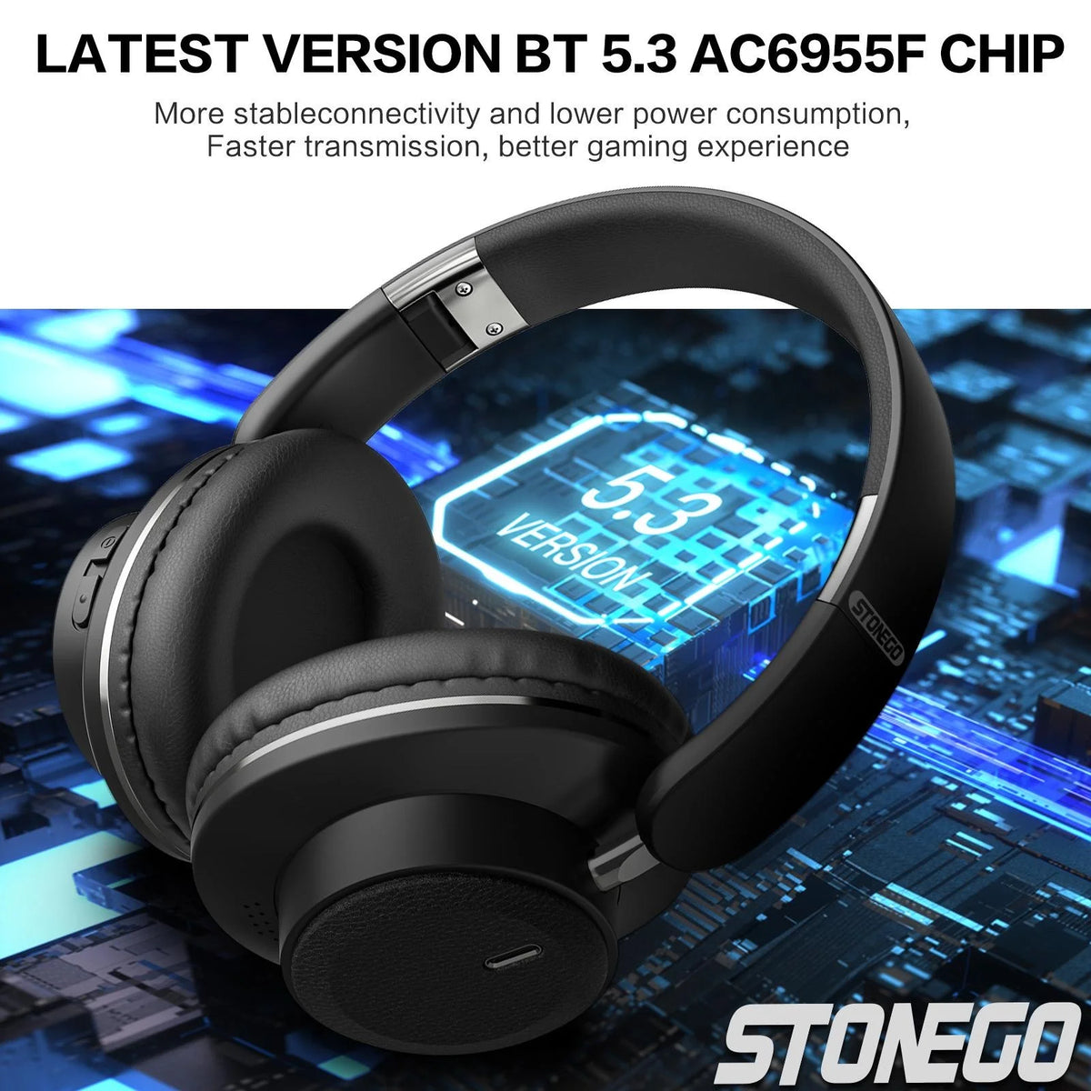 Stonego Foldable Wireless Over Ear Headphones Bluetooth Stereo