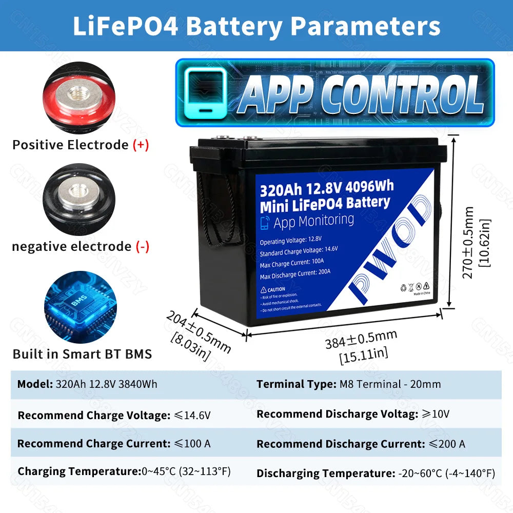 Fullfutura LiFePO4 Battery Pack 12V 320Ah For RV Home Energy