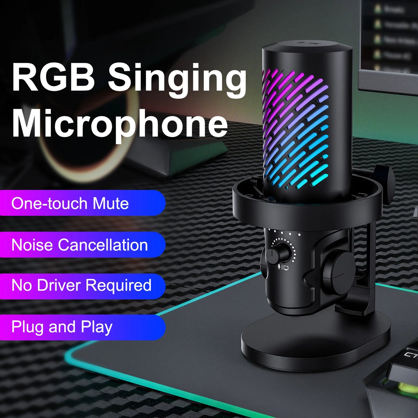 Tenlamp RGB USB Gaming Microphone for PC Mac PS4 PS5