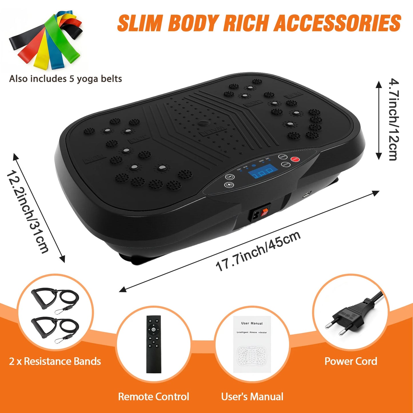 Portable Vibration Plate Exercise Machine with Bluetooth and Resistance Bands