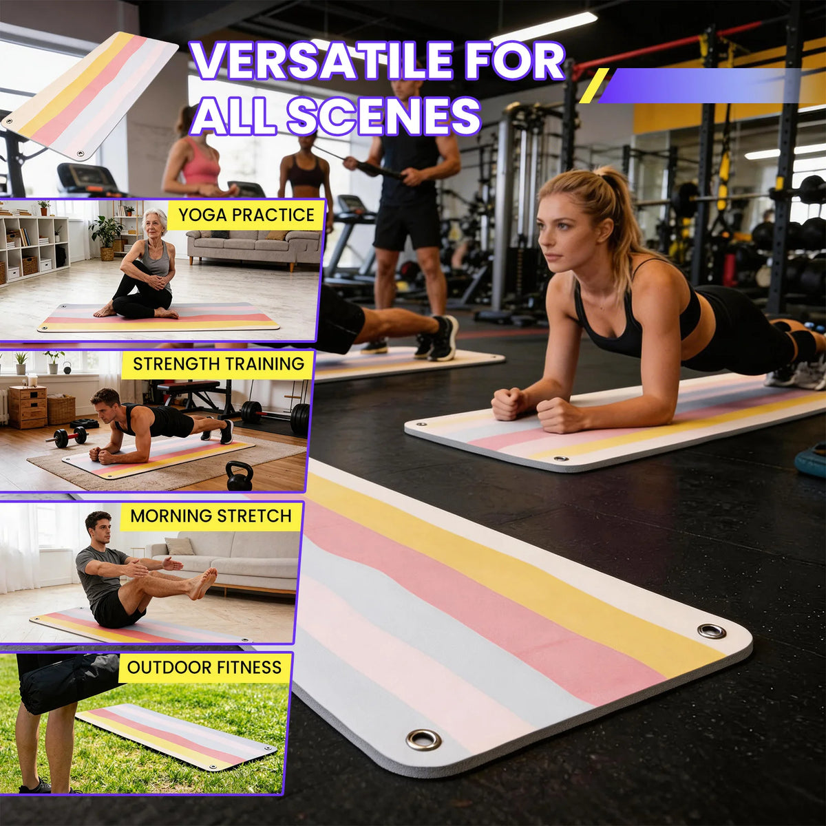 Hanging Non-Slip Foldable Fitness Mat With Grommets