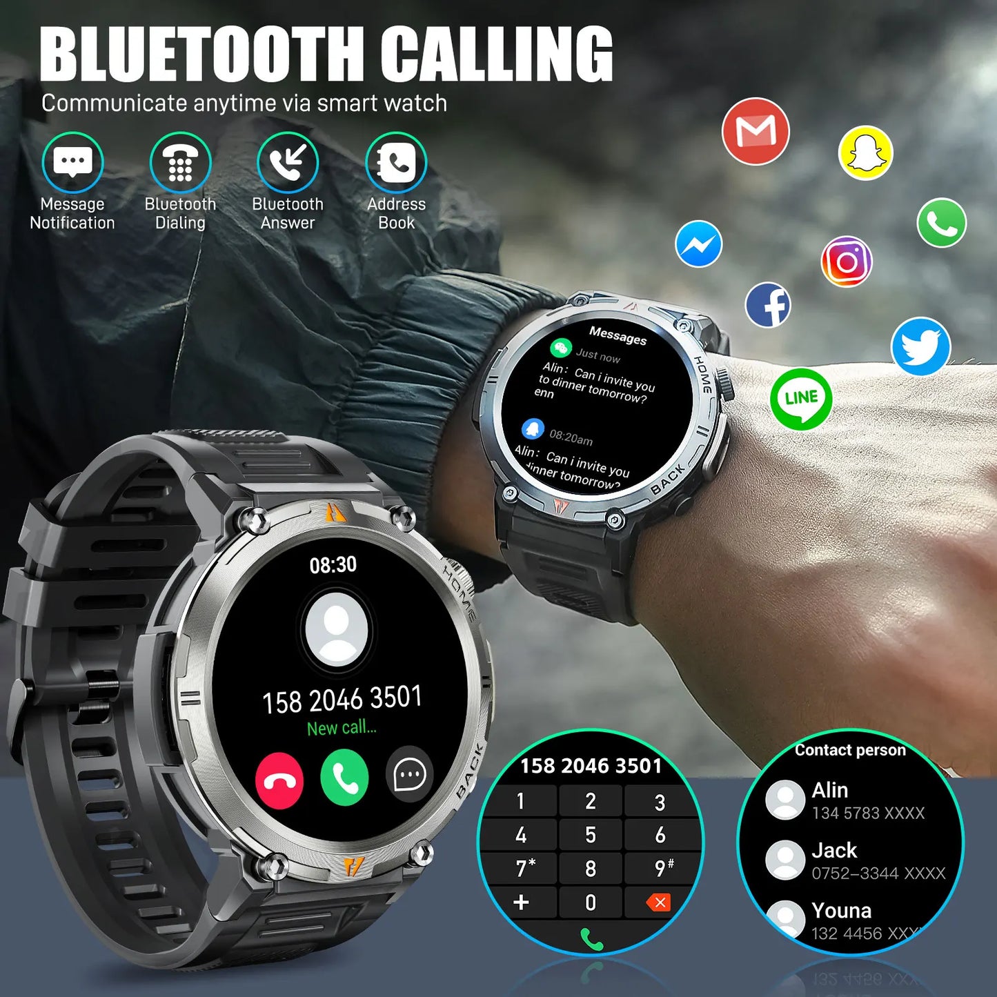 LaNikar KE3 Bluetooth Call Smart Watch For Men Health Monitor