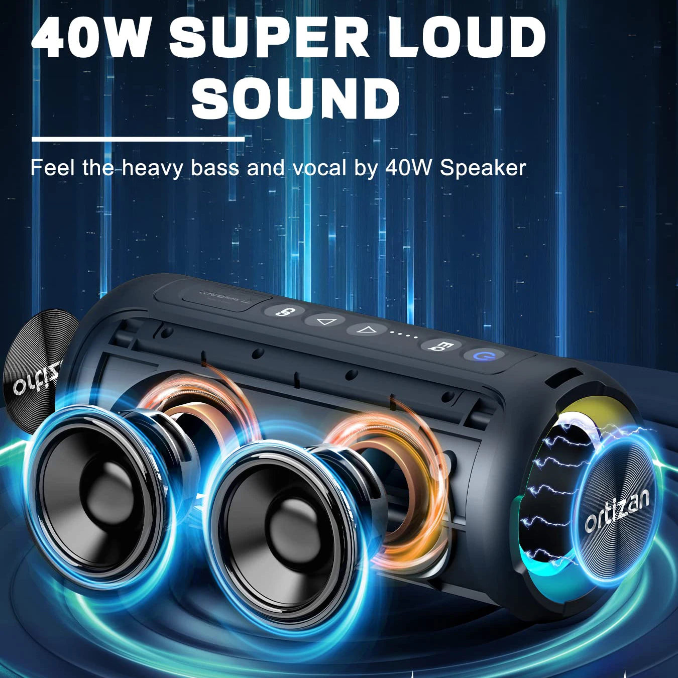 Ortizan 40W Wireless Bluetooth Speaker IPX7 Waterproof LED Light