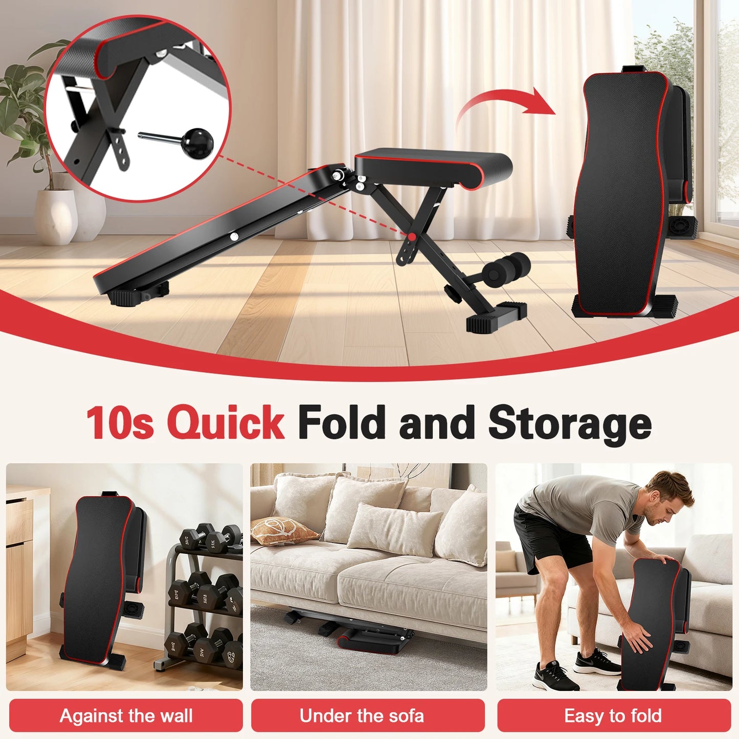 Foldable Multifunctional Adjustable Dumbbell Bench 660 Lbs Capacity For Home Gym