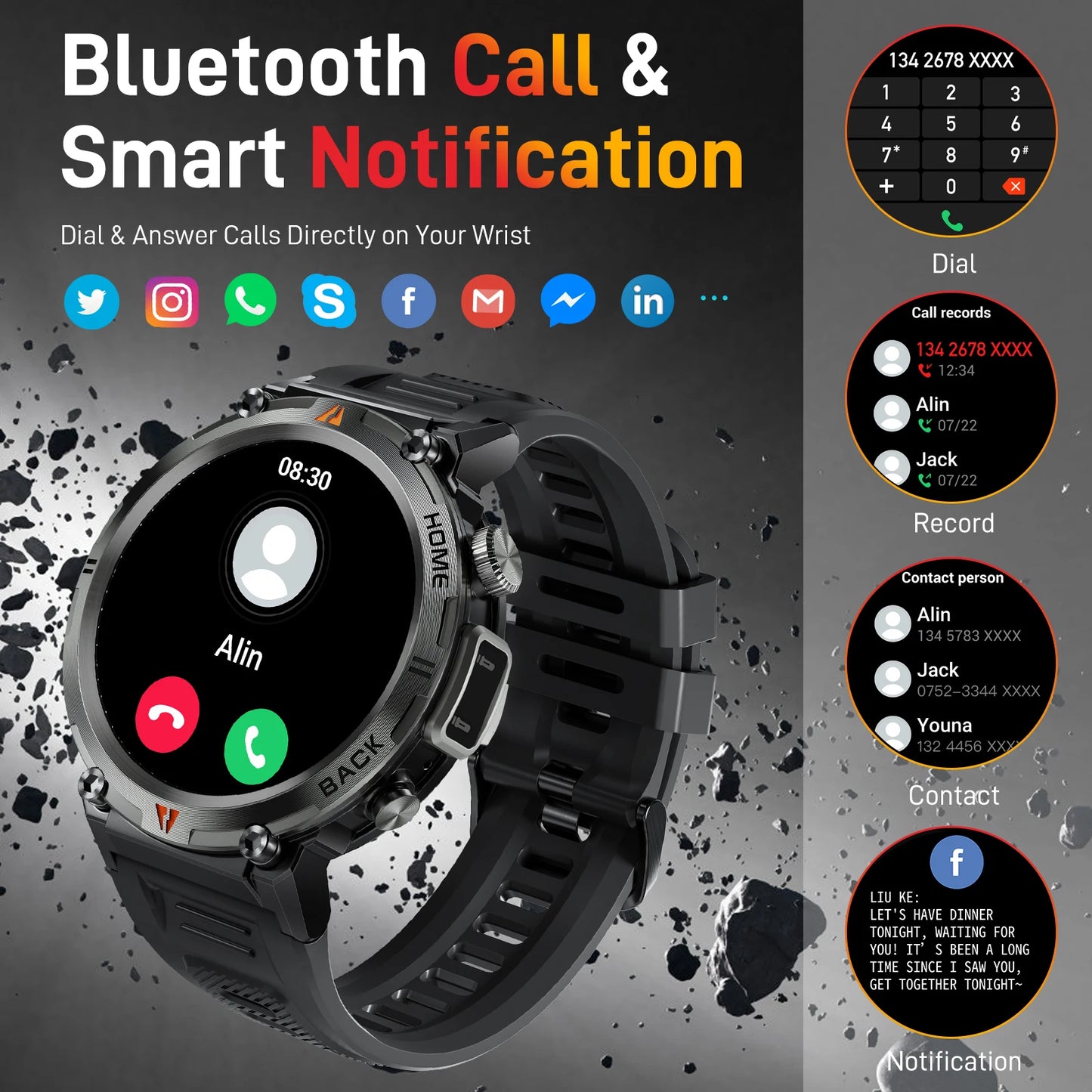 LaNikar KE3 Bluetooth Call Smart Watch For Men Health Monitor