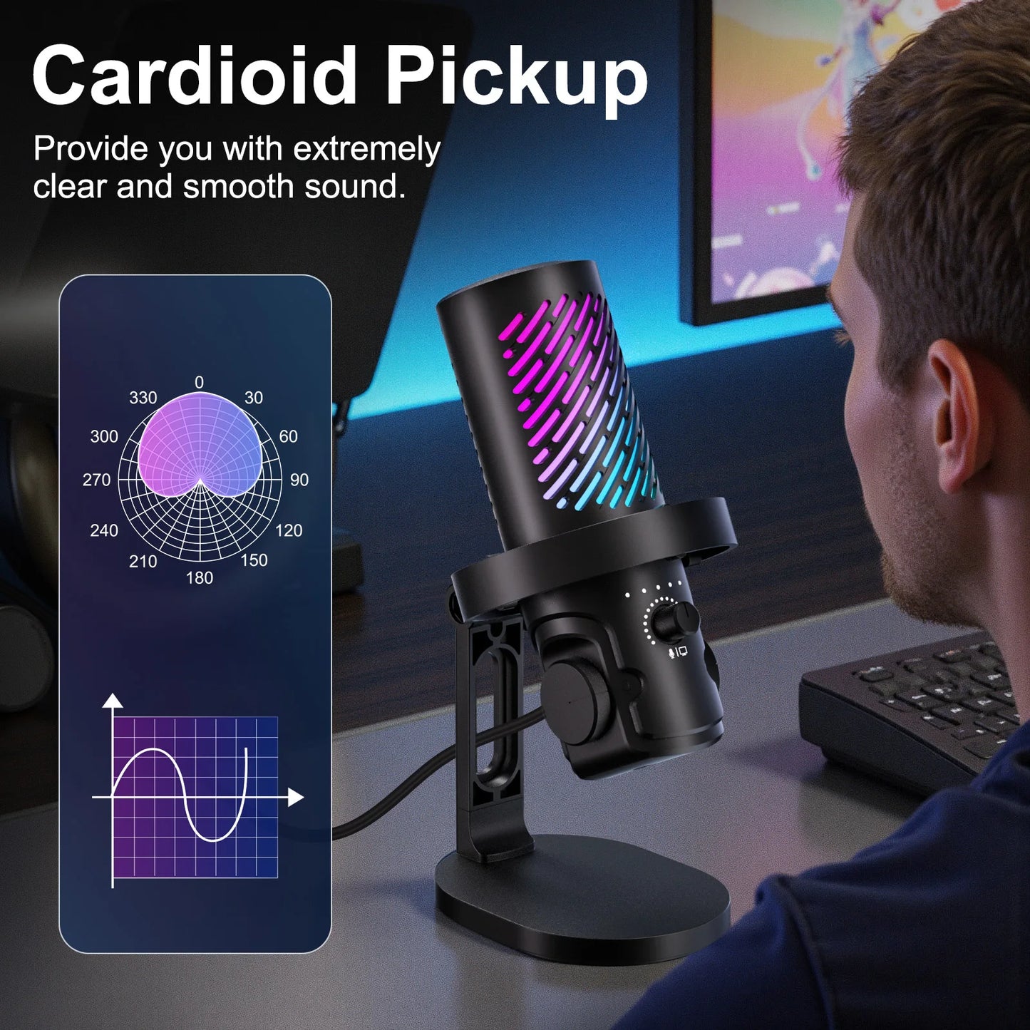 Tenlamp RGB USB Gaming Microphone for PC Mac PS4 PS5