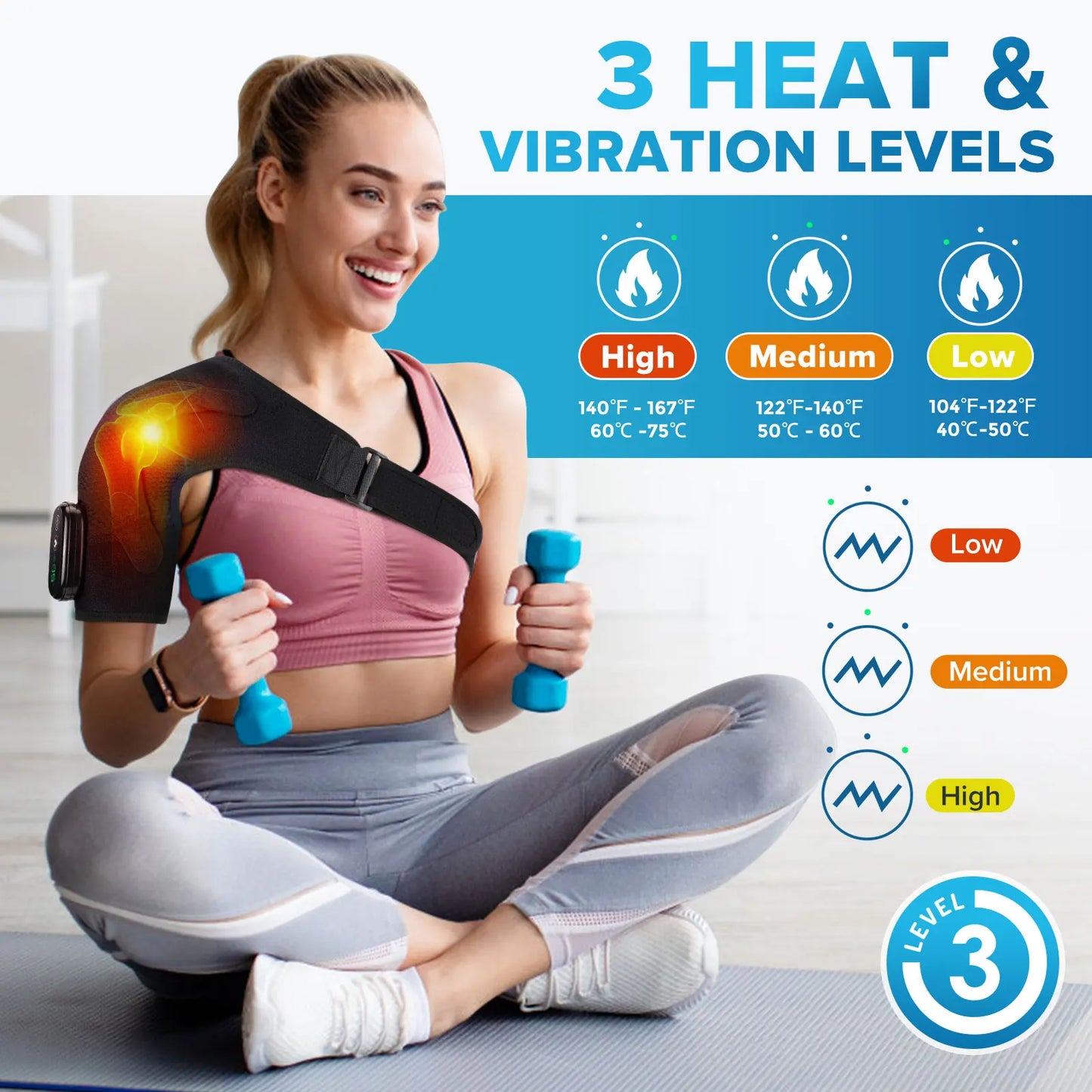 Hailicare Adjustable Electric Shoulder Massage Belt With LED Heat