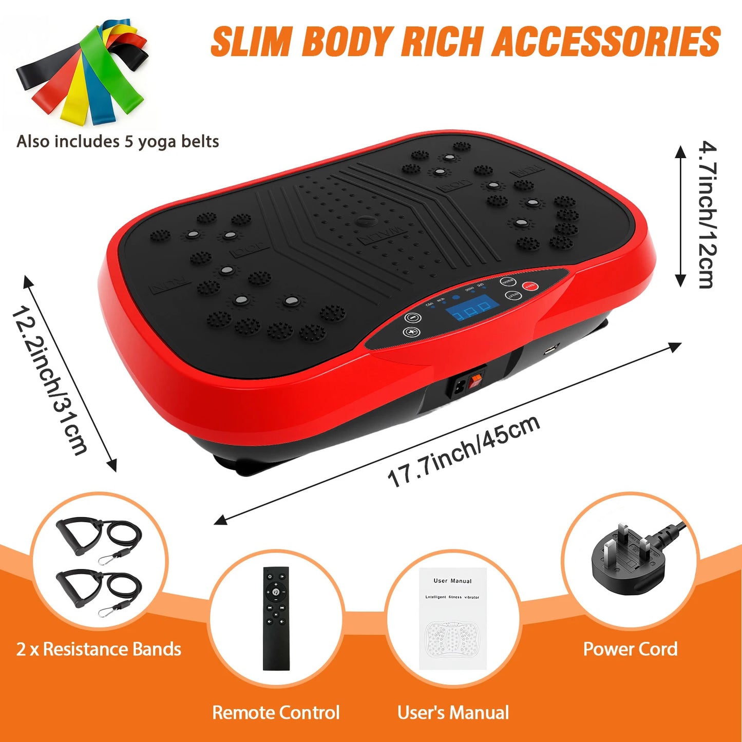 Portable Vibration Plate Exercise Machine with Bluetooth and Resistance Bands