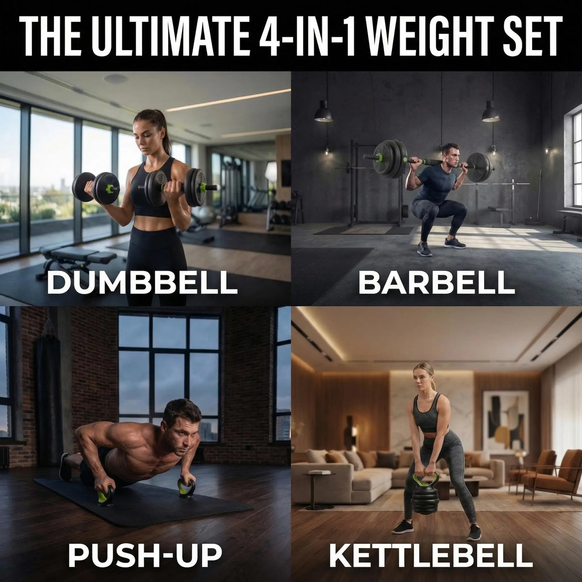 Adjustable Four In One Dumbbell And Kettlebell Home Gym Set